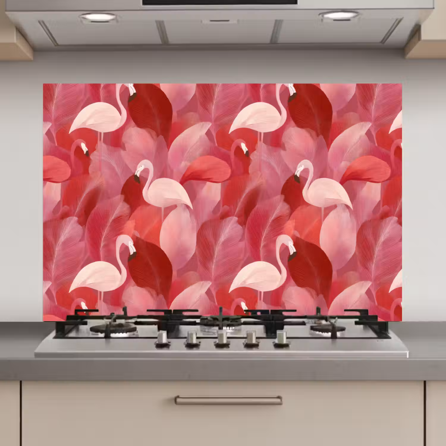 Flamingo - Botanisch - Elegant - Roze - Rood keuken achterwand spatscherm klein 900 -3d_website