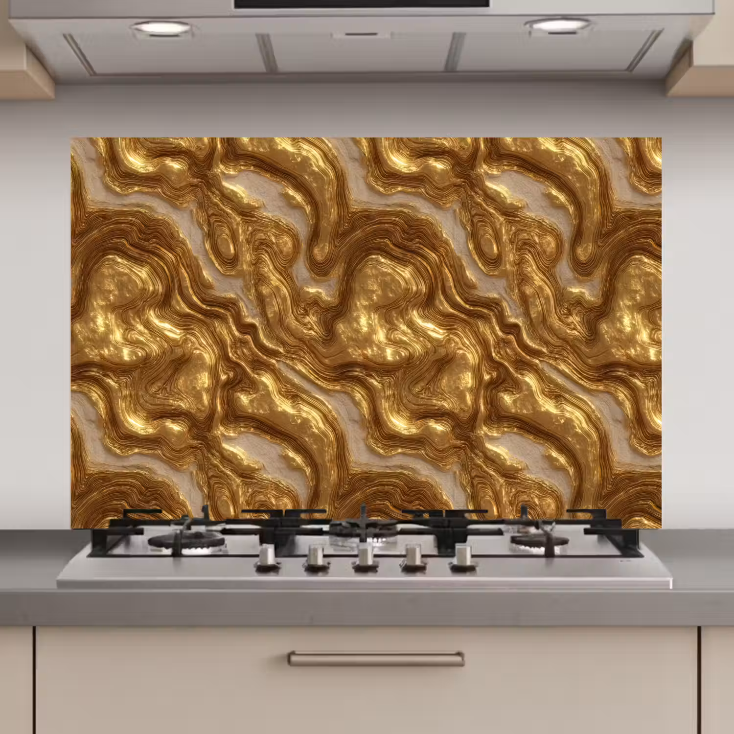 Golven - Organisch - Goud - Crème keuken achterwand spatscherm klein 900 -3d_website