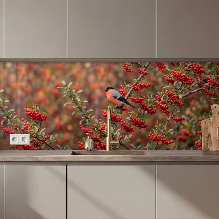 Goudvink - Bessen - Herfst - Natuur - Kleurrijk keuken achterwand 2 middel zz_3dshopping