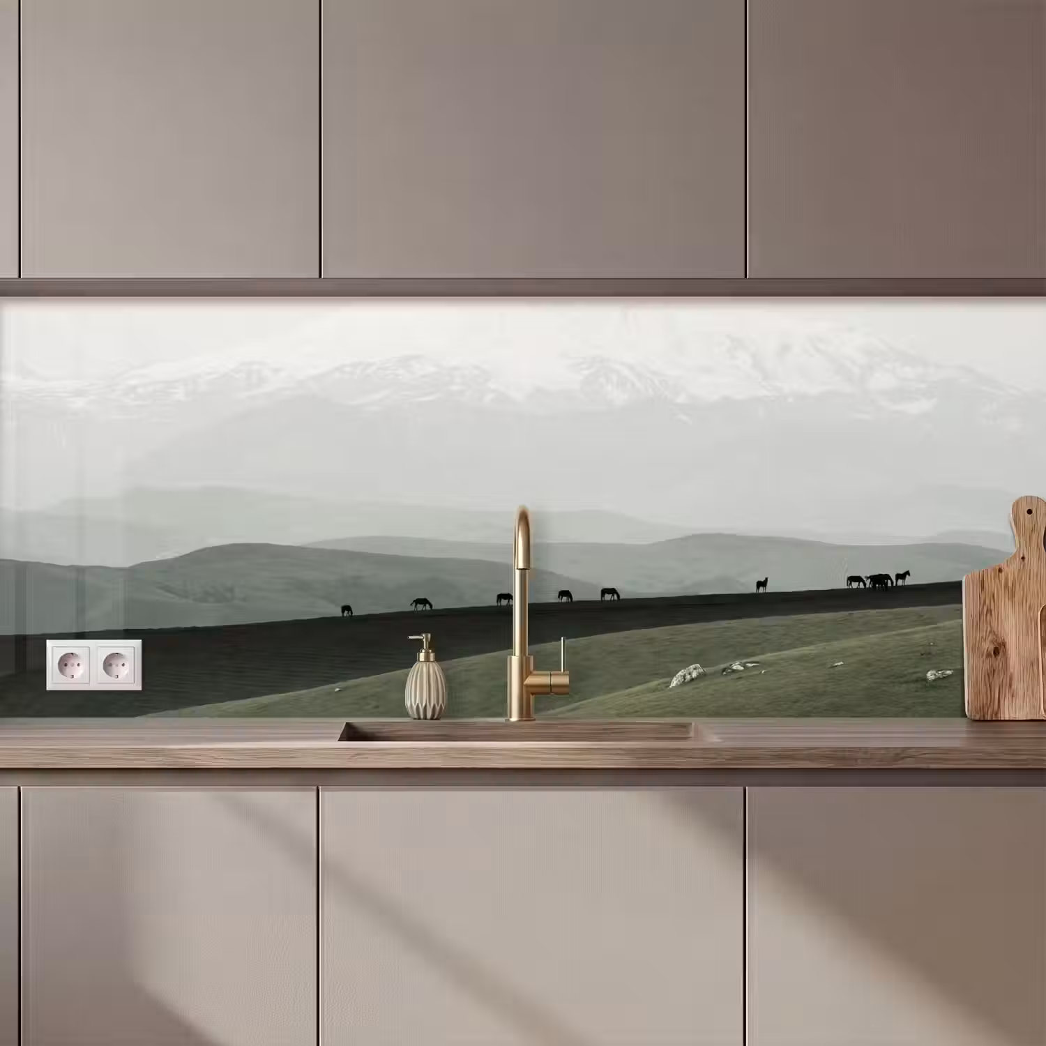 Grijs - Berg - Paarden keuken achterwand 2 middel zz_3dshopping