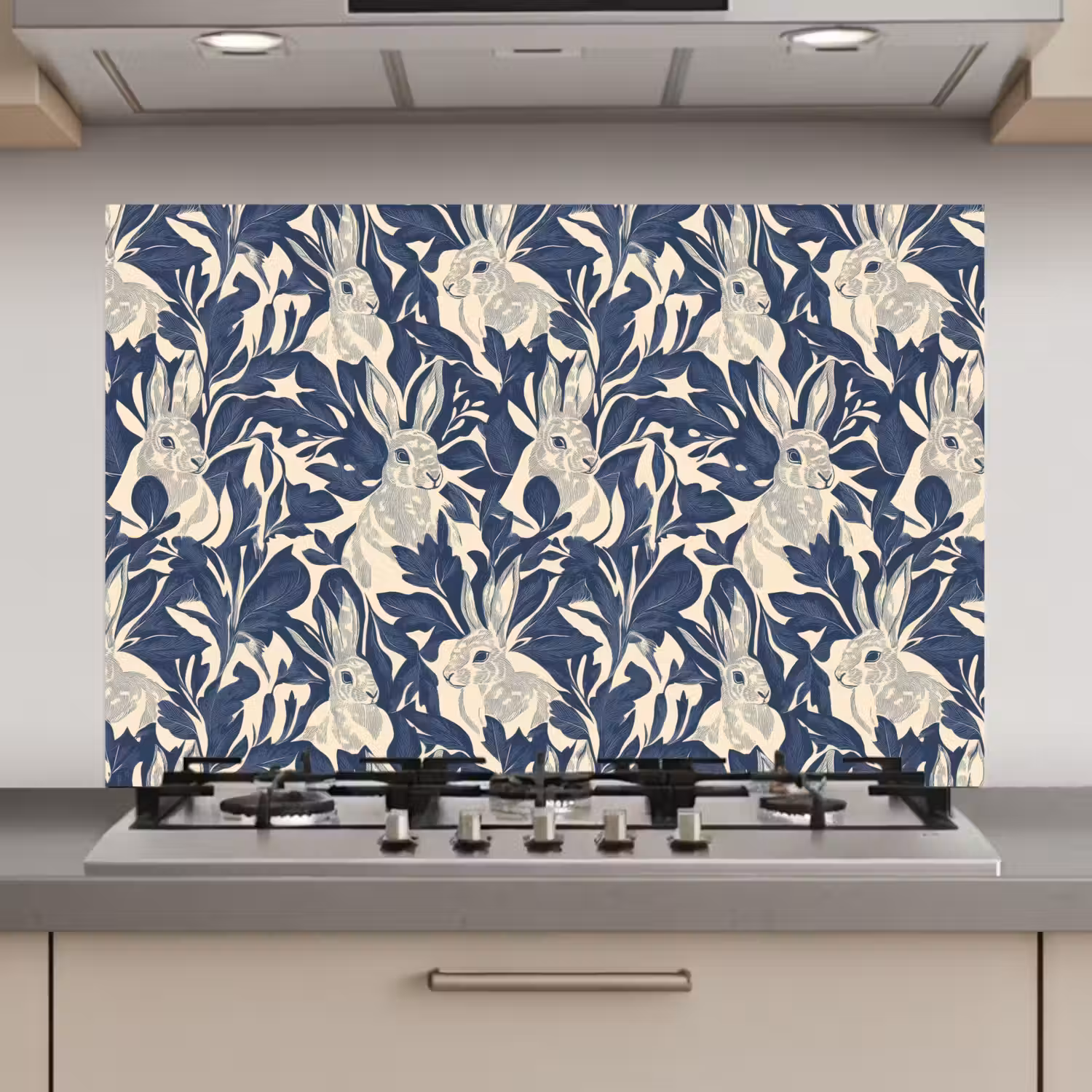 Hazen - Bladeren - Patroon - Blauw - Beige keuken achterwand 2 middel 871 zz_3dshopping
