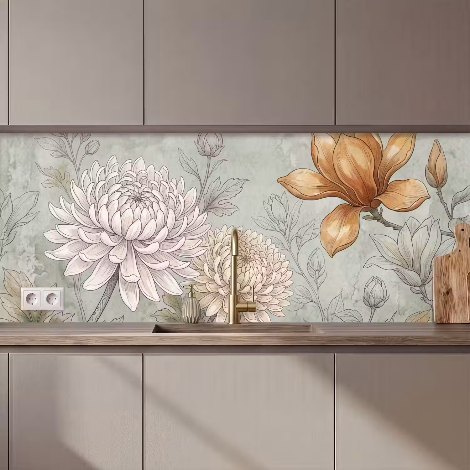 Illustratie - Bloemen - Groen keuken achterwand 2 middel zz_3dshopping