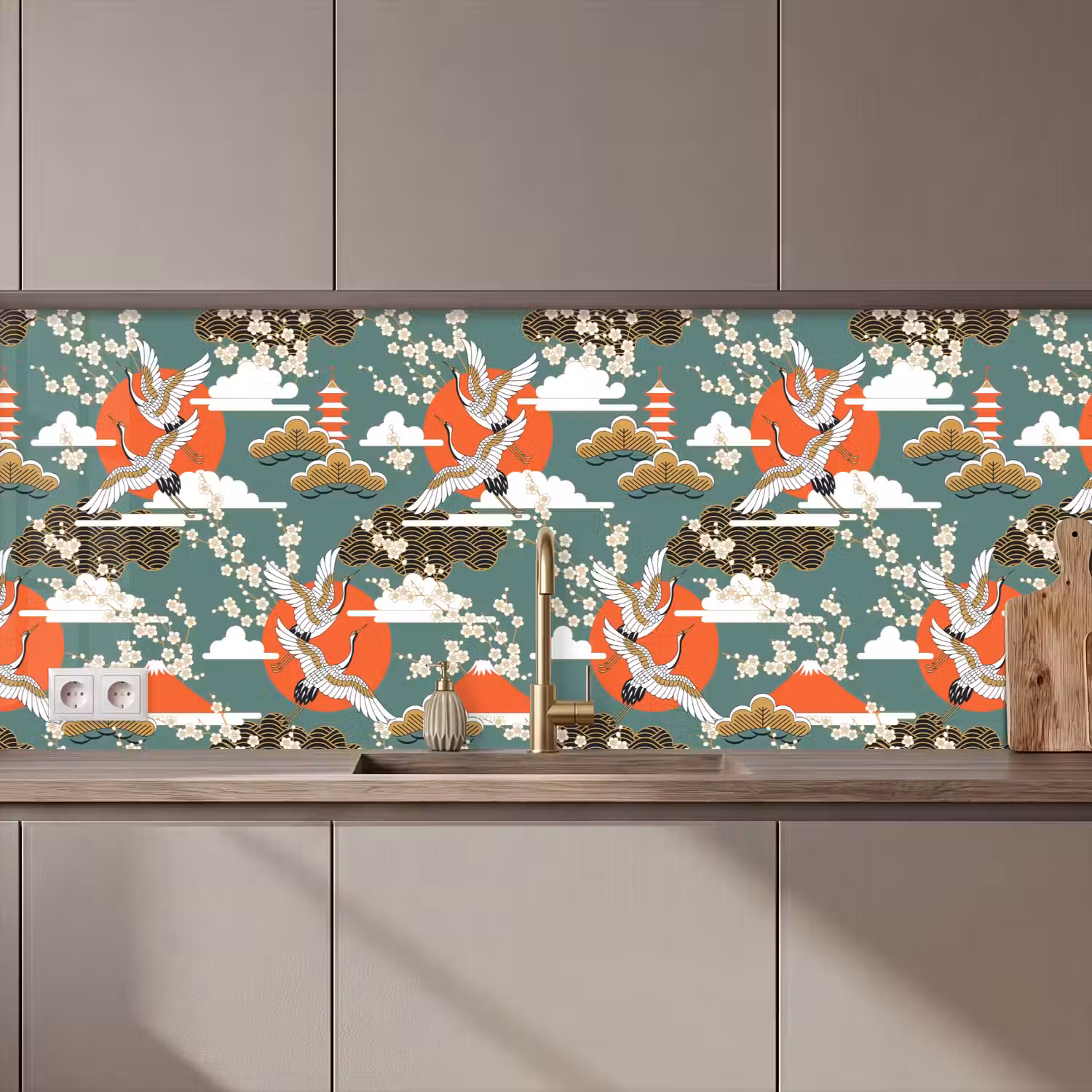 Kraanvogel - Sakura - Zon - Patronen keuken achterwand 2 middel 871 zz_3dshopping