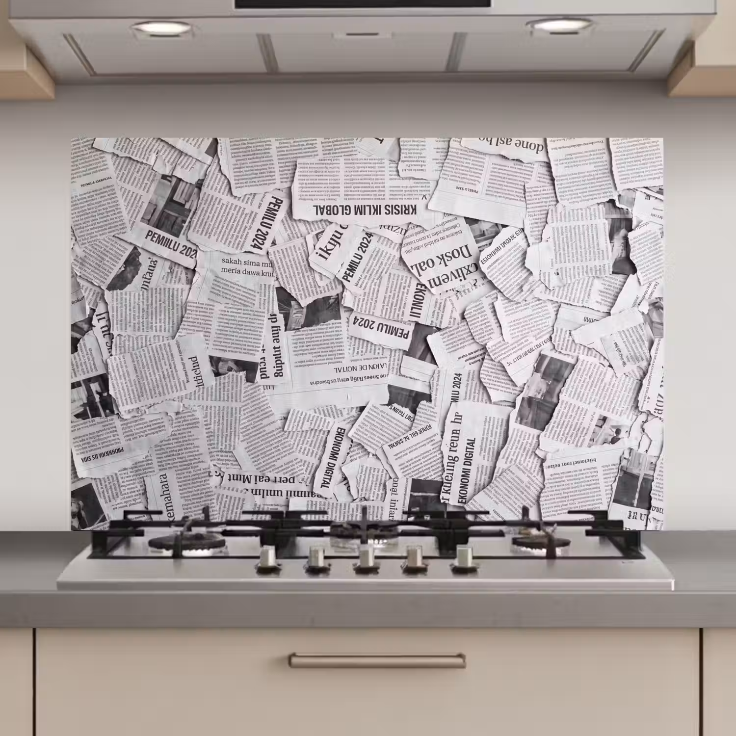 Krant - Versnipperd - Textuur - Zwart-wit - Abstract keuken achterwand spatscherm klein -3d_website