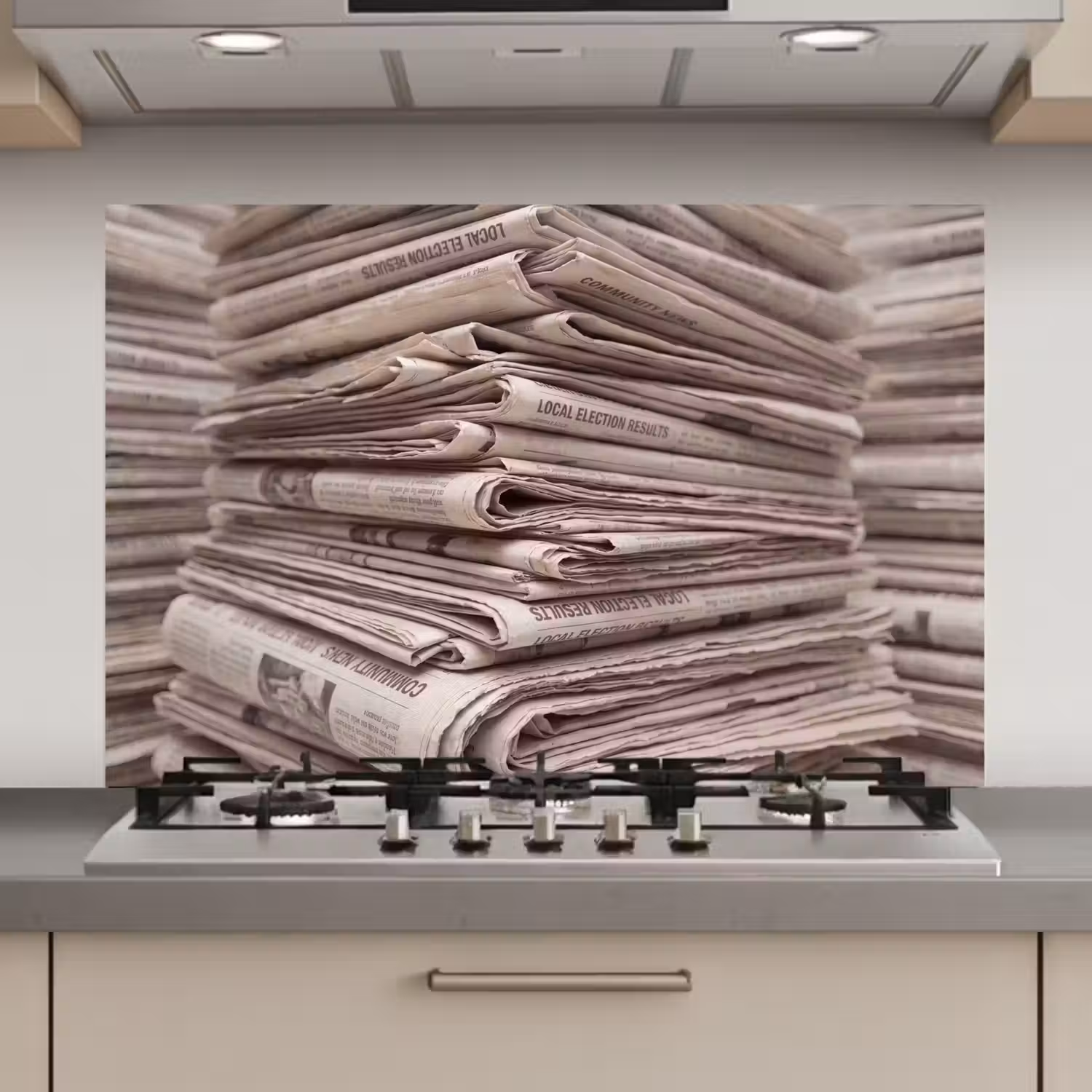 Kranten - Stapel - Nieuws - Vintage - Beige keuken achterwand spatscherm klein -3d_website