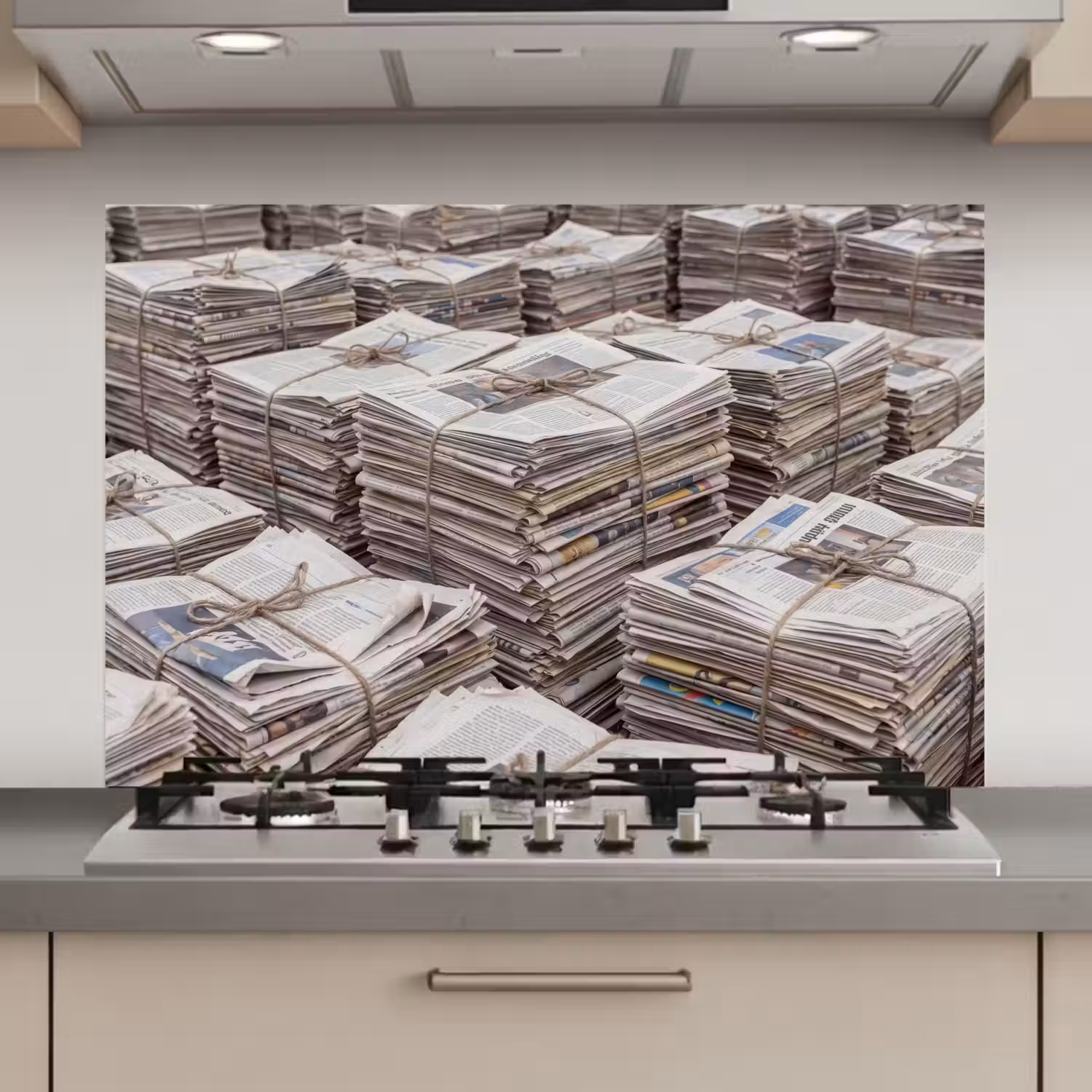Kranten - Stapels - Touw - Informatie - Vintage keuken achterwand spatscherm klein -3d_website