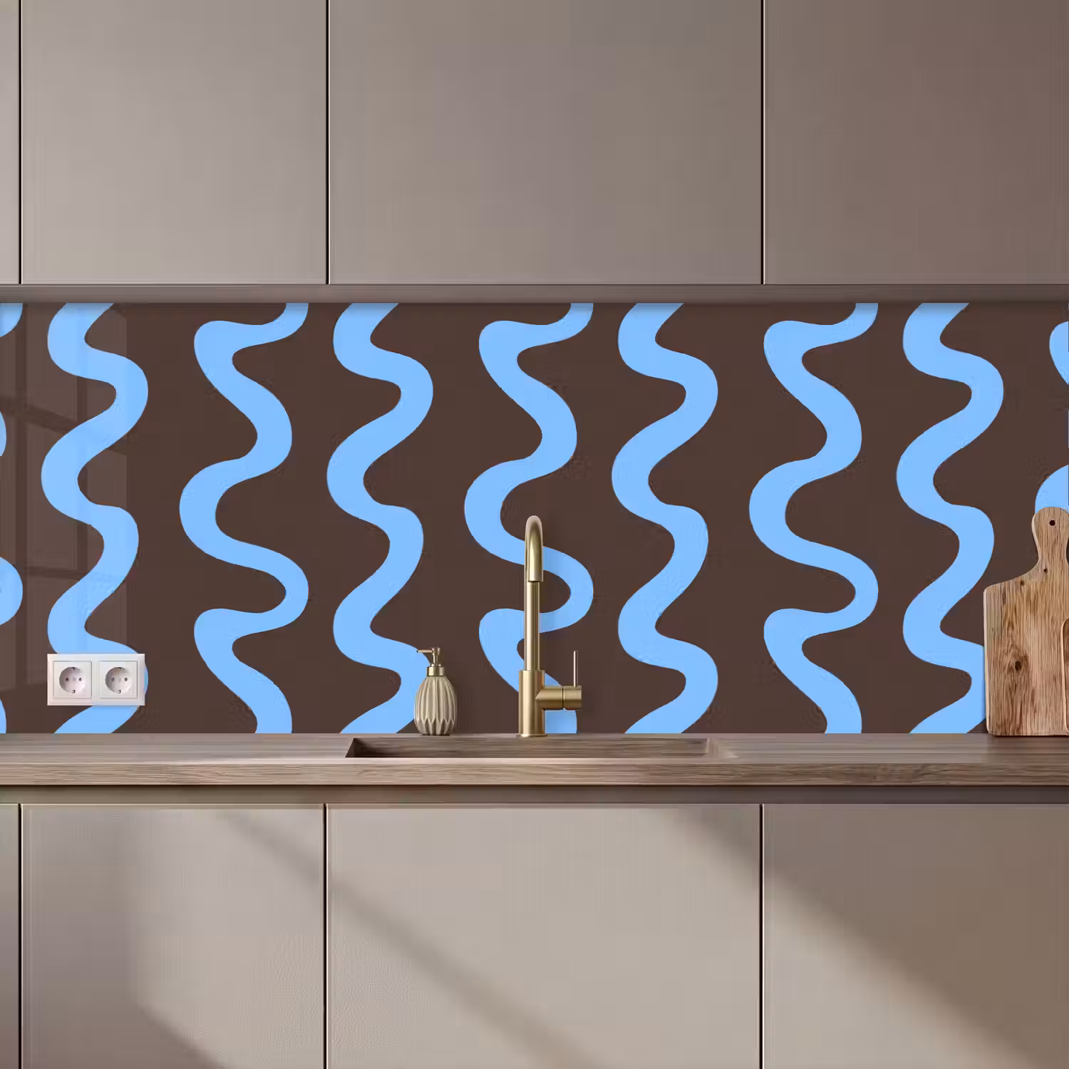 Kronkelende lijnen - Blauw - Bruin - Minimalistisch keuken achterwand 2 middel 871 zz_3dshopping