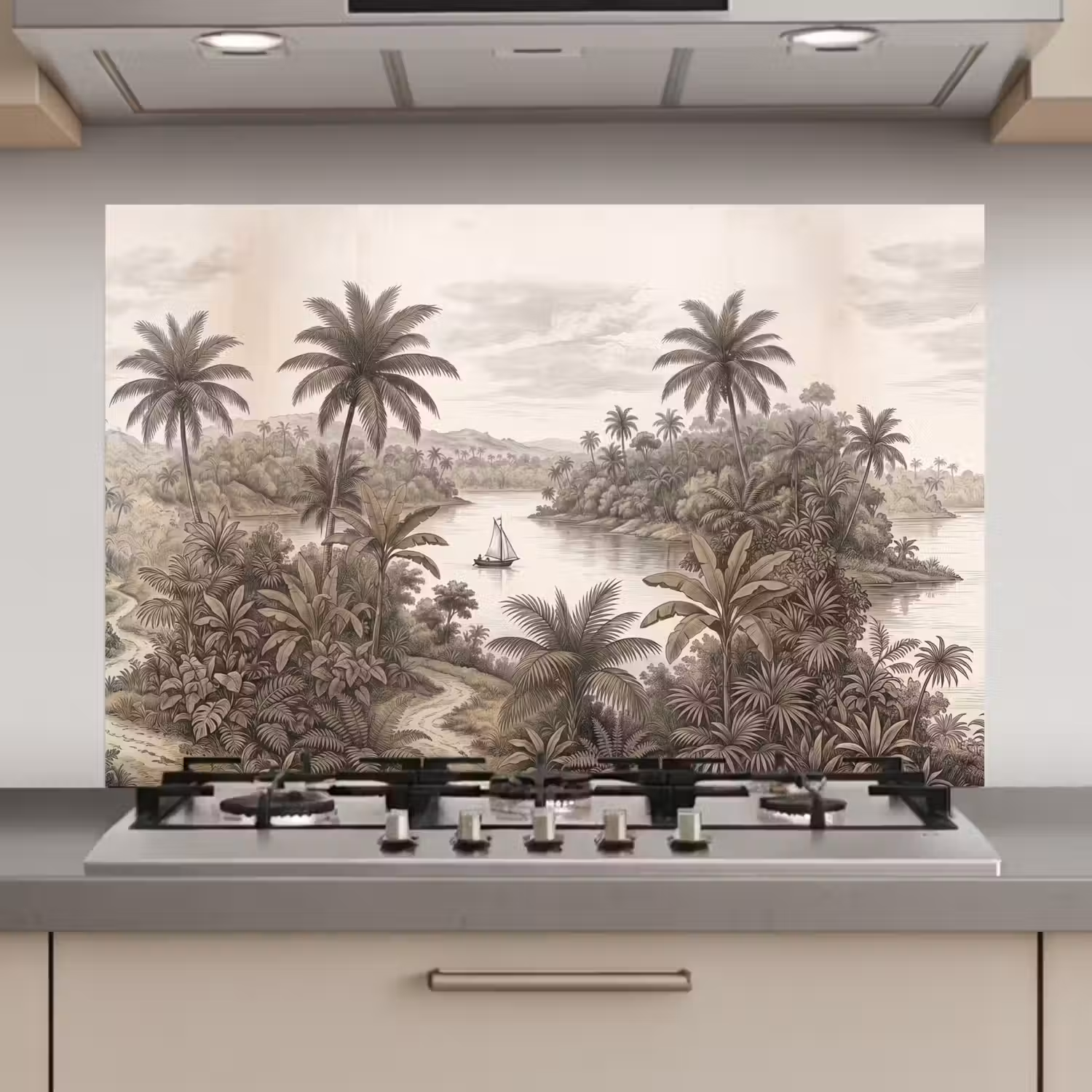 Landschap - Rivier - Boot - Tropisch - Vintage keuken achterwand spatscherm klein -3d_website