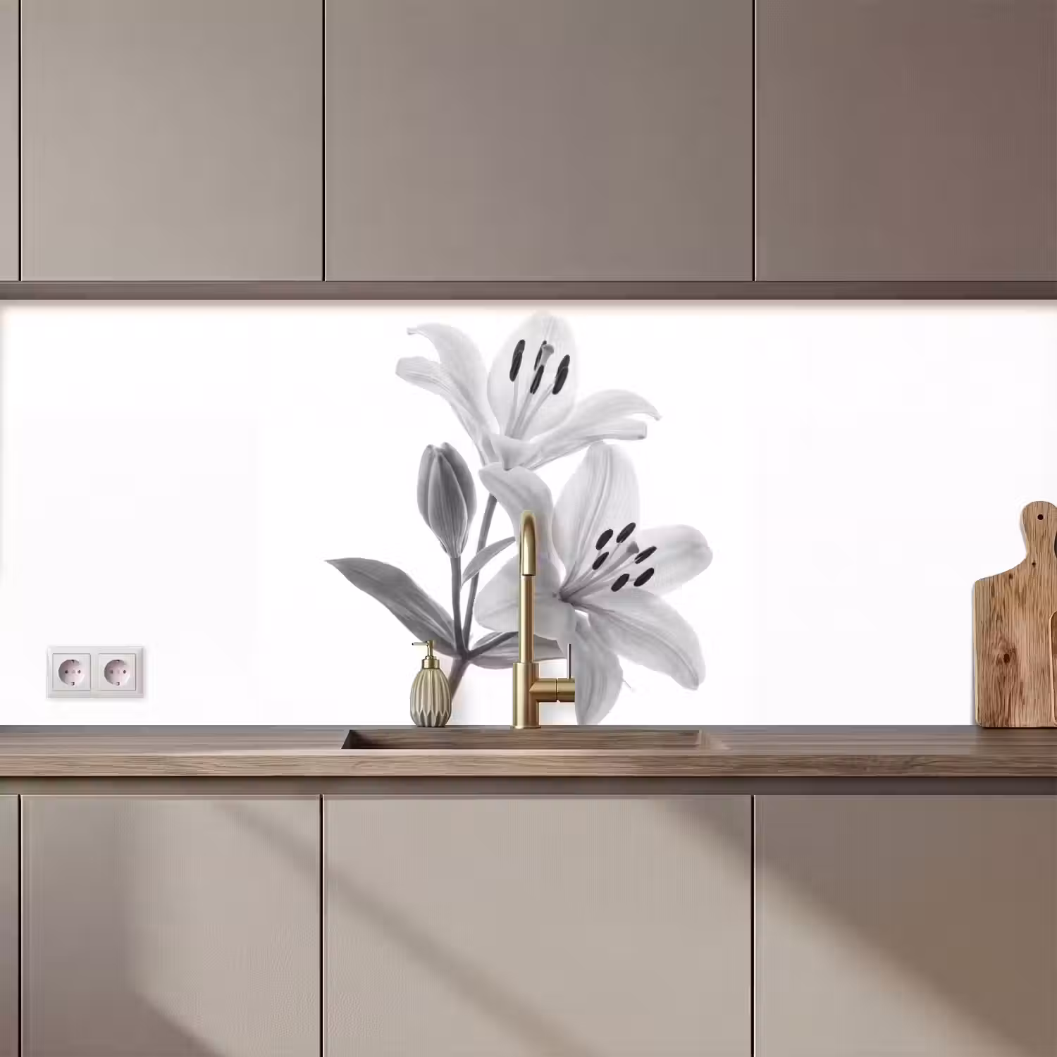 Lelies - Elegant - Zwart - Wit keuken achterwand 2 middel zz_3dshopping