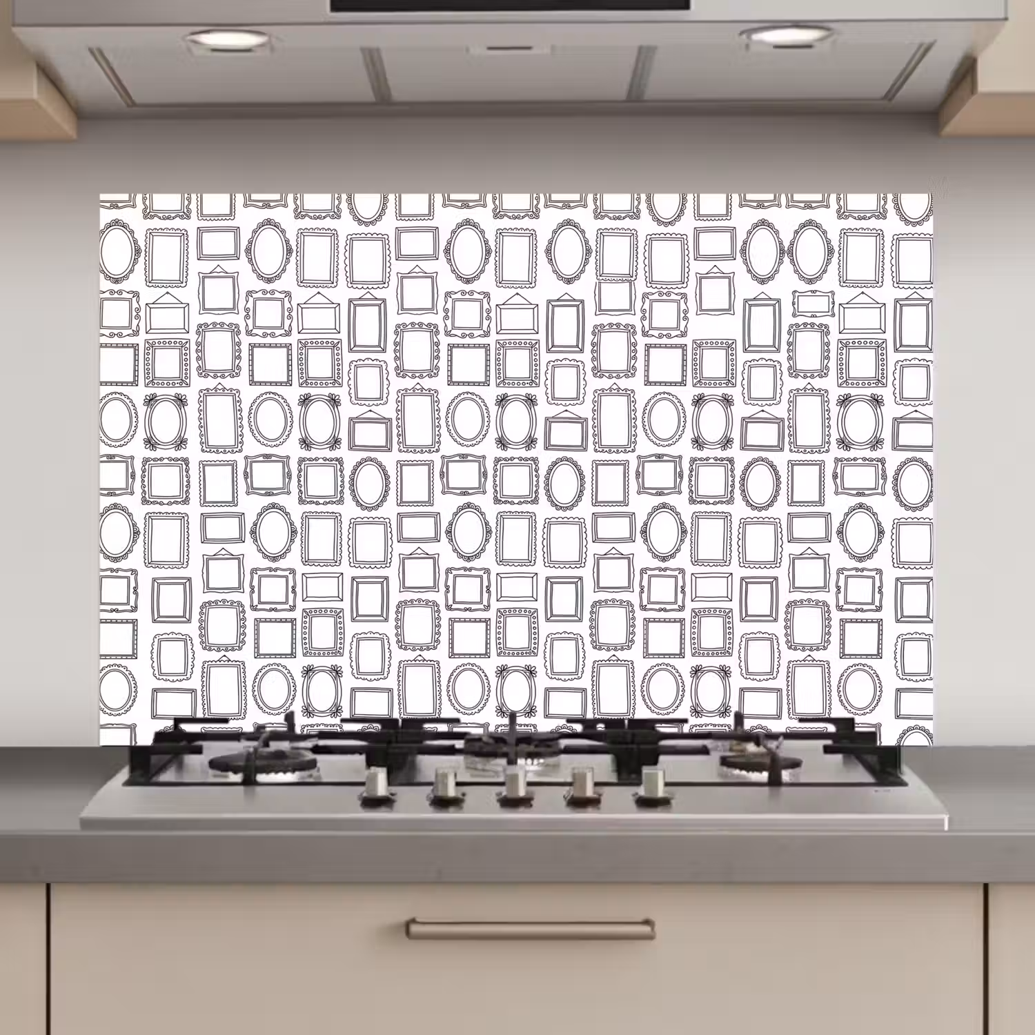 Lijsten - Patroon - Decoratie - Schets - Zwart-wit keuken achterwand spatscherm klein -3d_website
