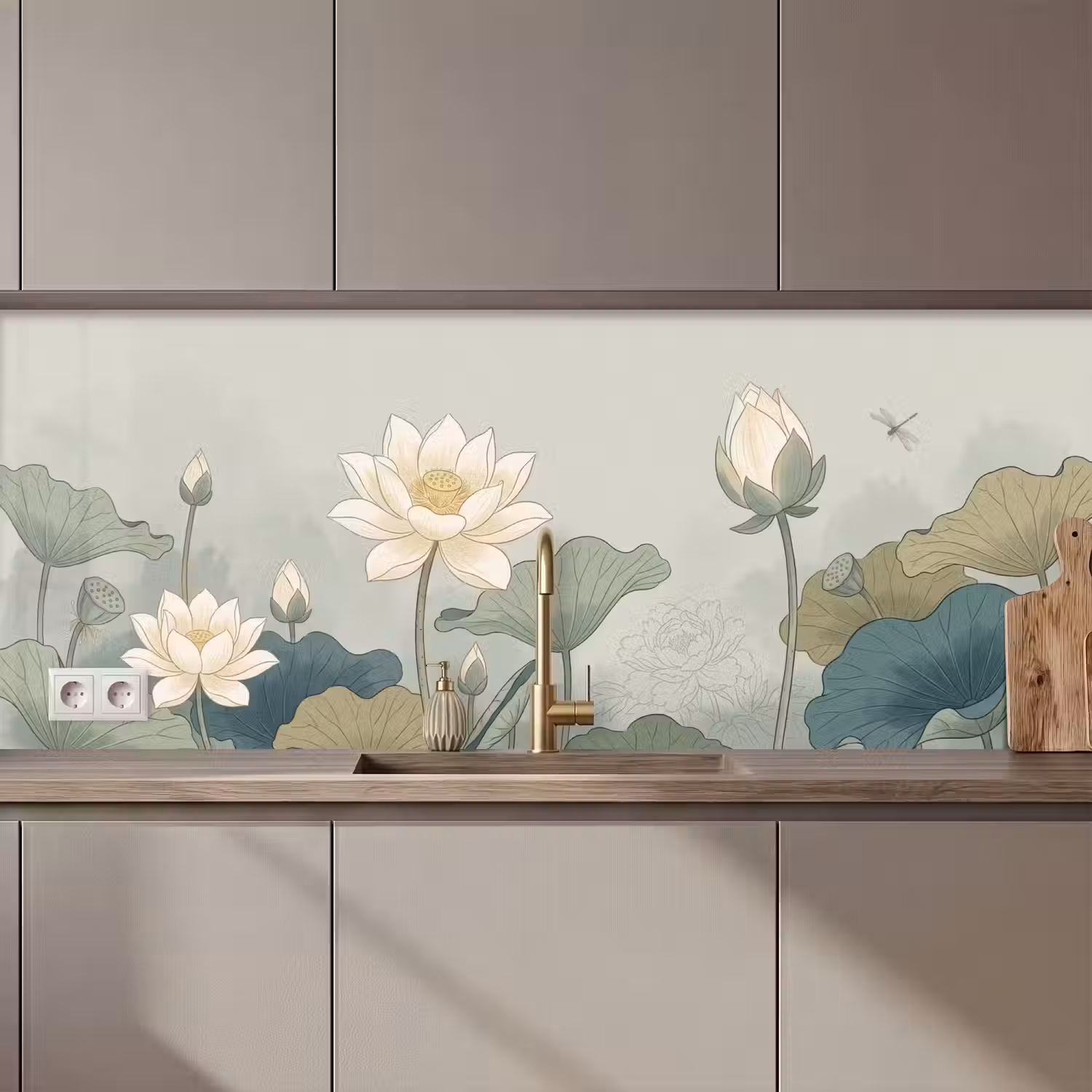 Lotus - Bloemen - Groen keuken achterwand 2 middel zz_3dshopping