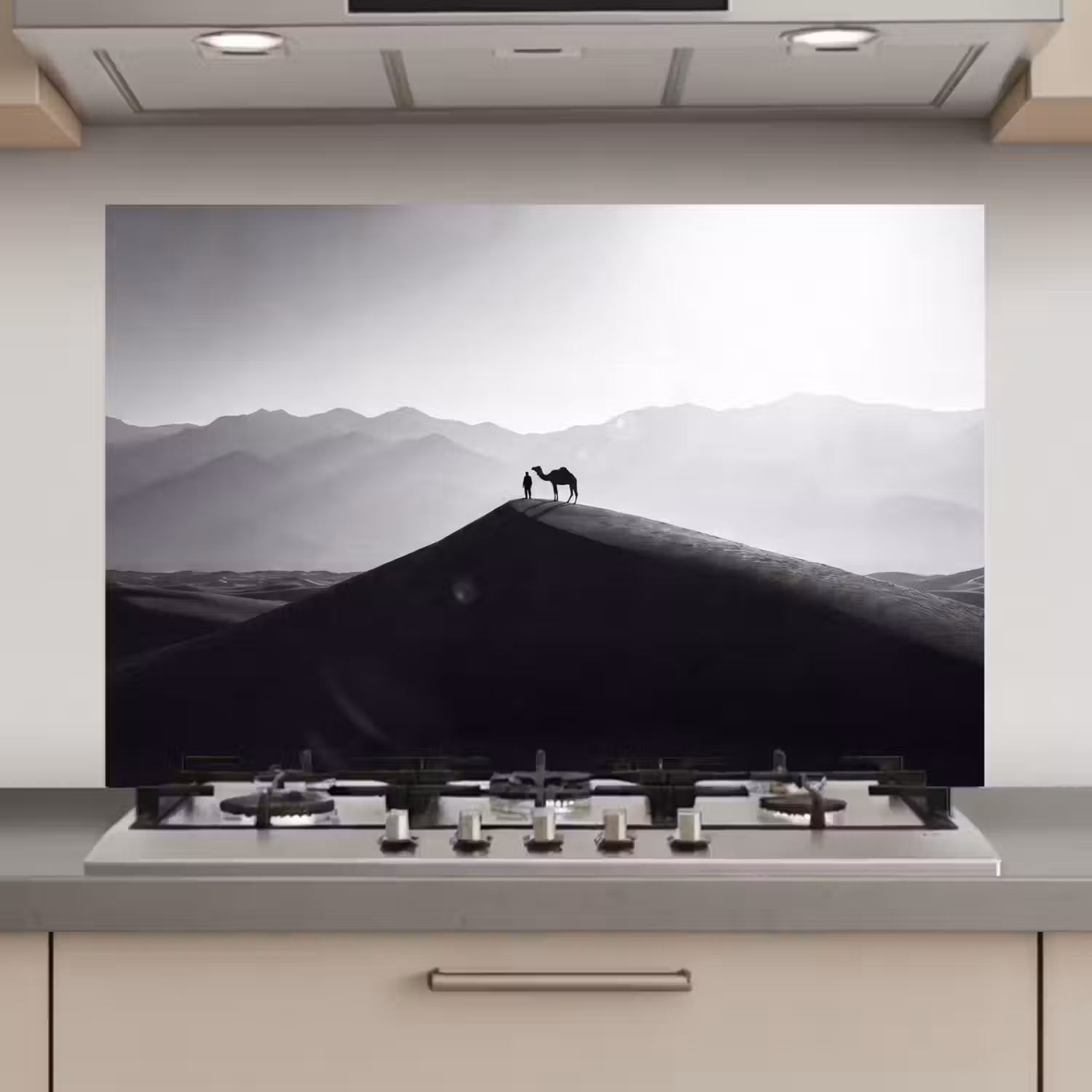 Mens - Kameel - Zandduin - Natuur - Monochroom keuken achterwand spatscherm klein -3d_website