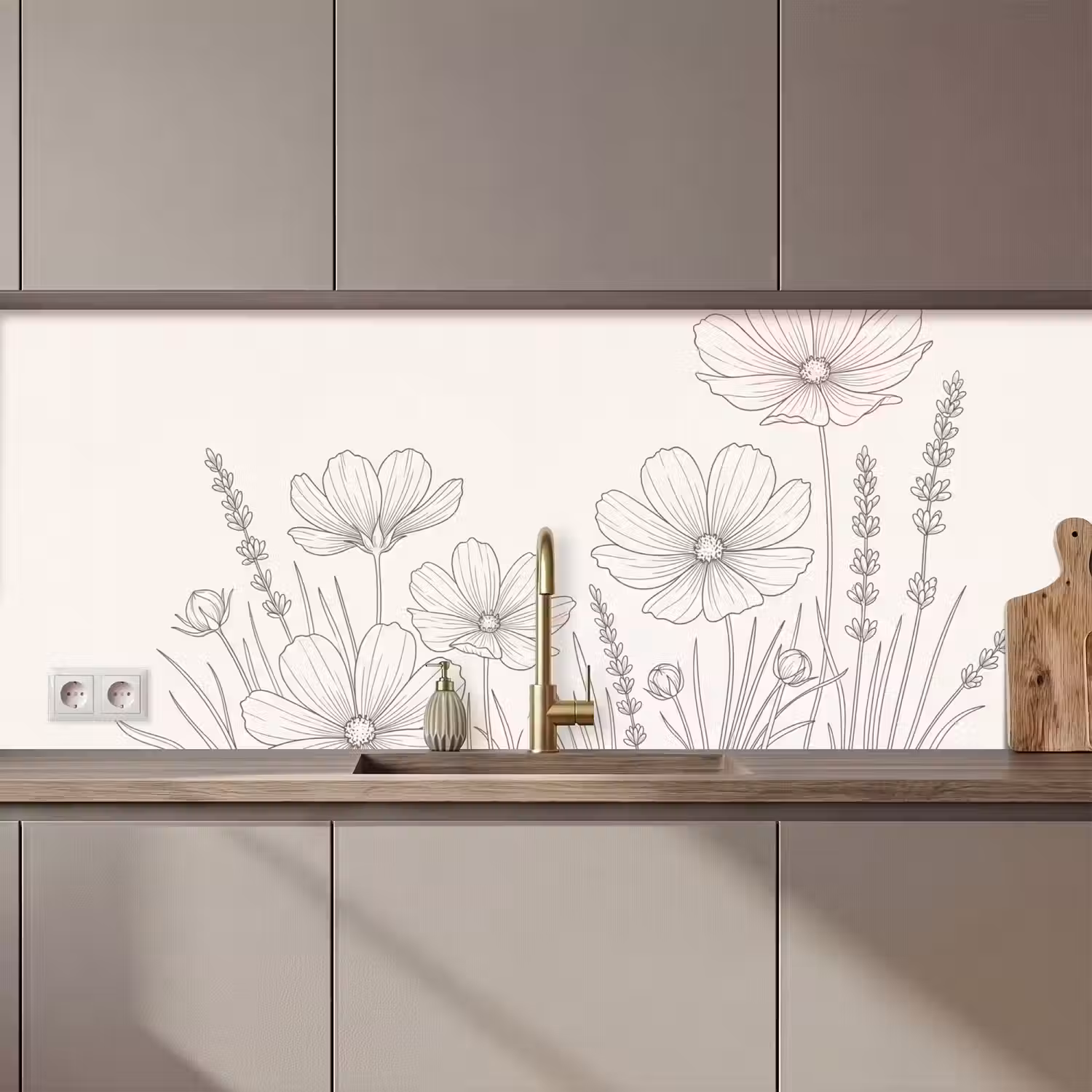 Minimalistisch - Modern - Bloemen - Beige keuken achterwand 2 middel zz_3dshopping