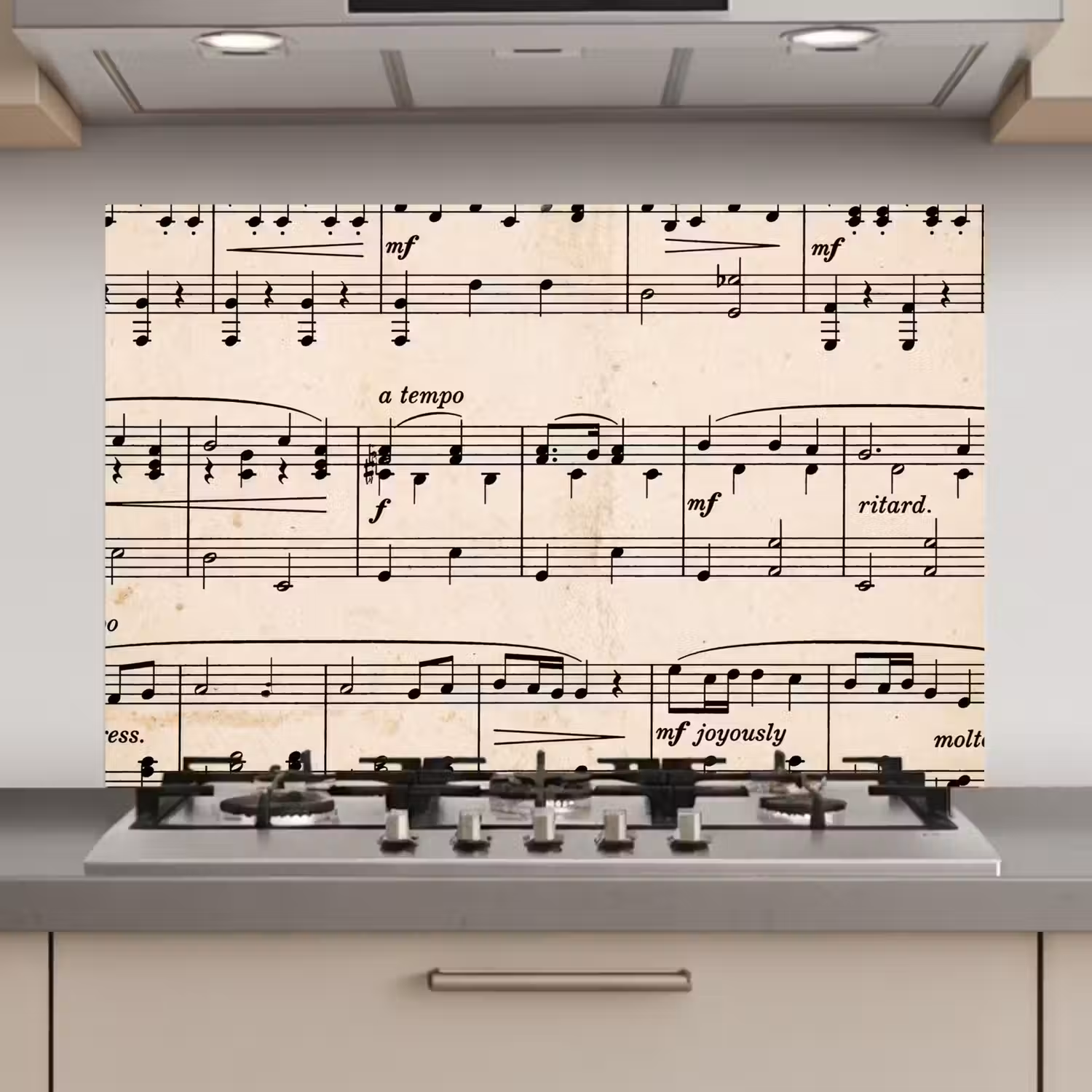 Muzieknotatie - Notenbalken - Kunst - Klassiek - Beige keuken achterwand spatscherm klein -3d_website