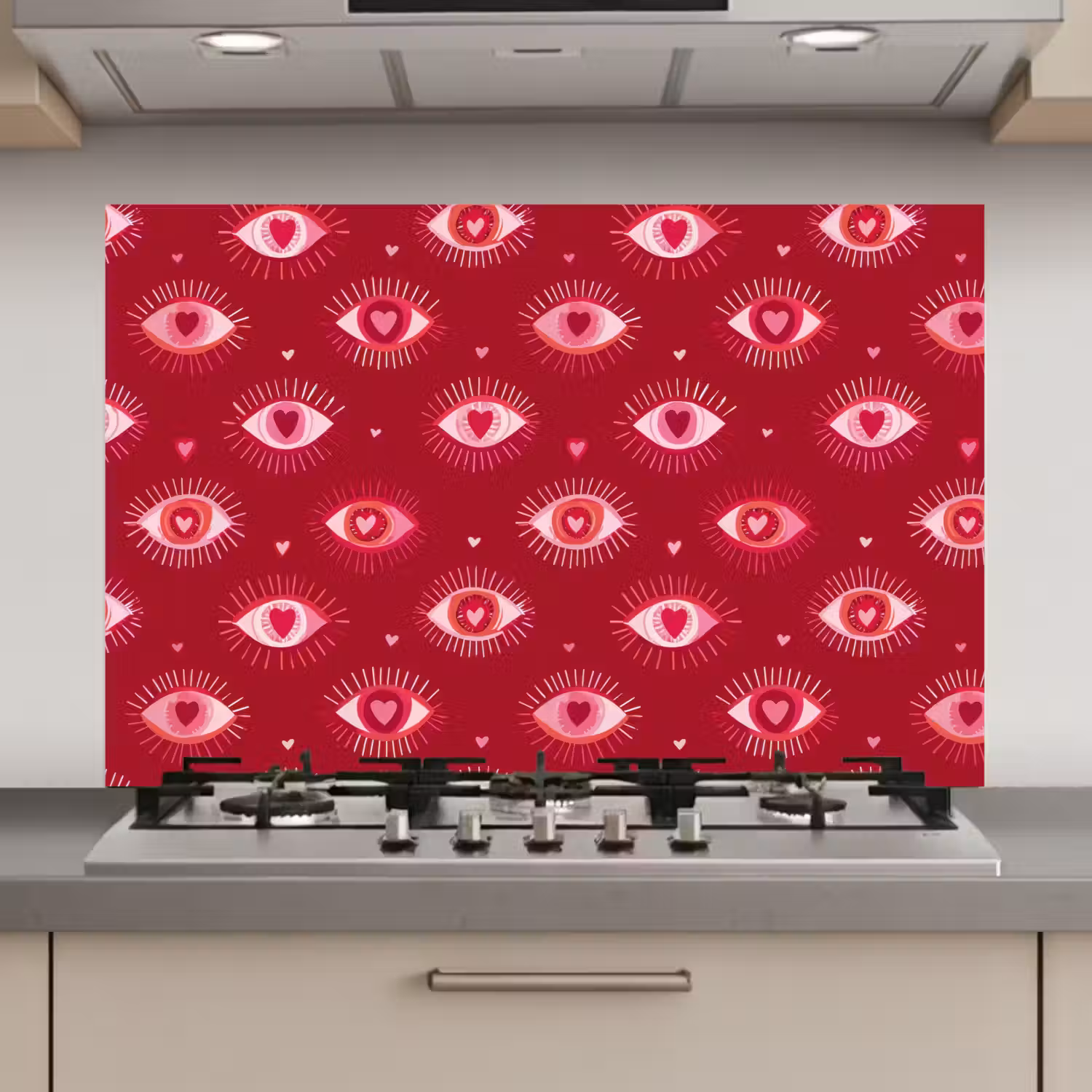 Ogen - Patroon - Roze - Donkerrood keuken achterwand spatscherm klein 900 -3d_website