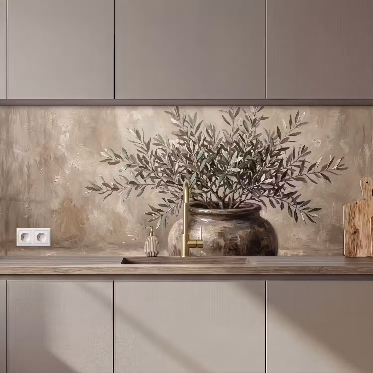 Olijfplant - Aardenpot - Abstract - Beige keuken achterwand 2 middel zz_3dshopping