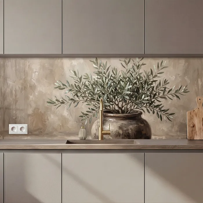 Olijfplant - Aardenpot - Abstract - Beige keuken achterwand 2 middel zz_3dshopping