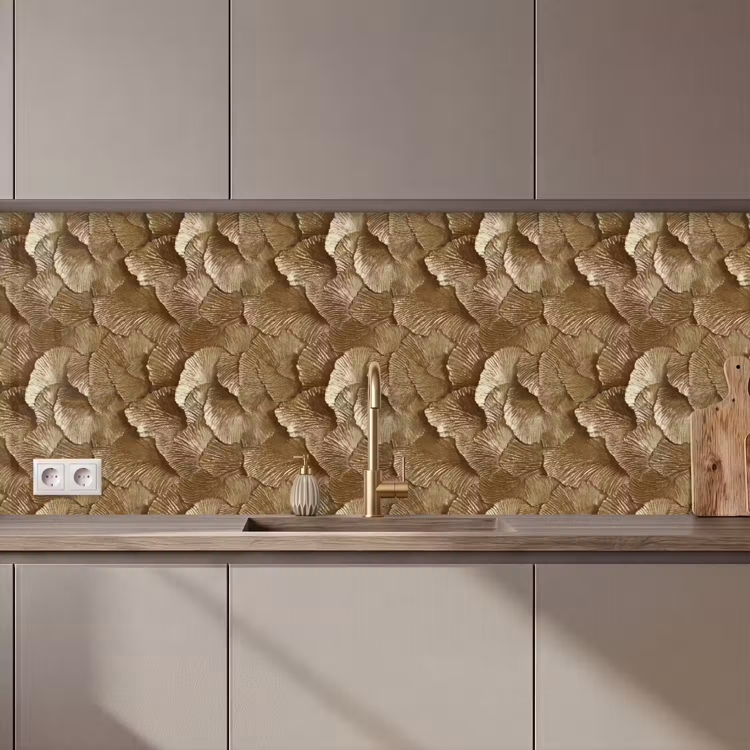 Organisch - Patroon - Bladeren - Goud keuken achterwand 2 middel 871 zz_3dshopping