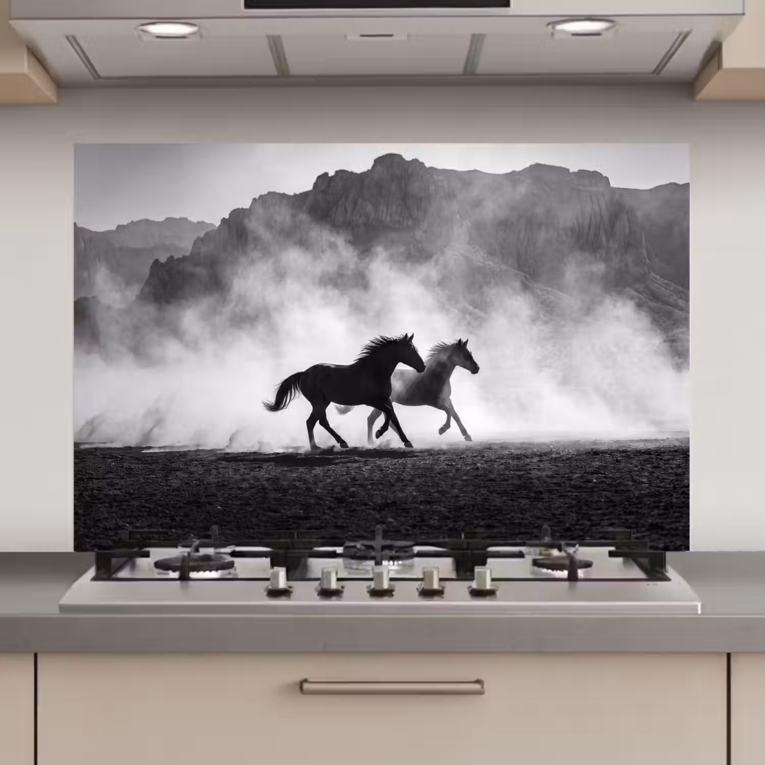 Paard - Ren - Stof - Zwart-wit - Dieren keuken achterwand spatscherm klein -3d_website