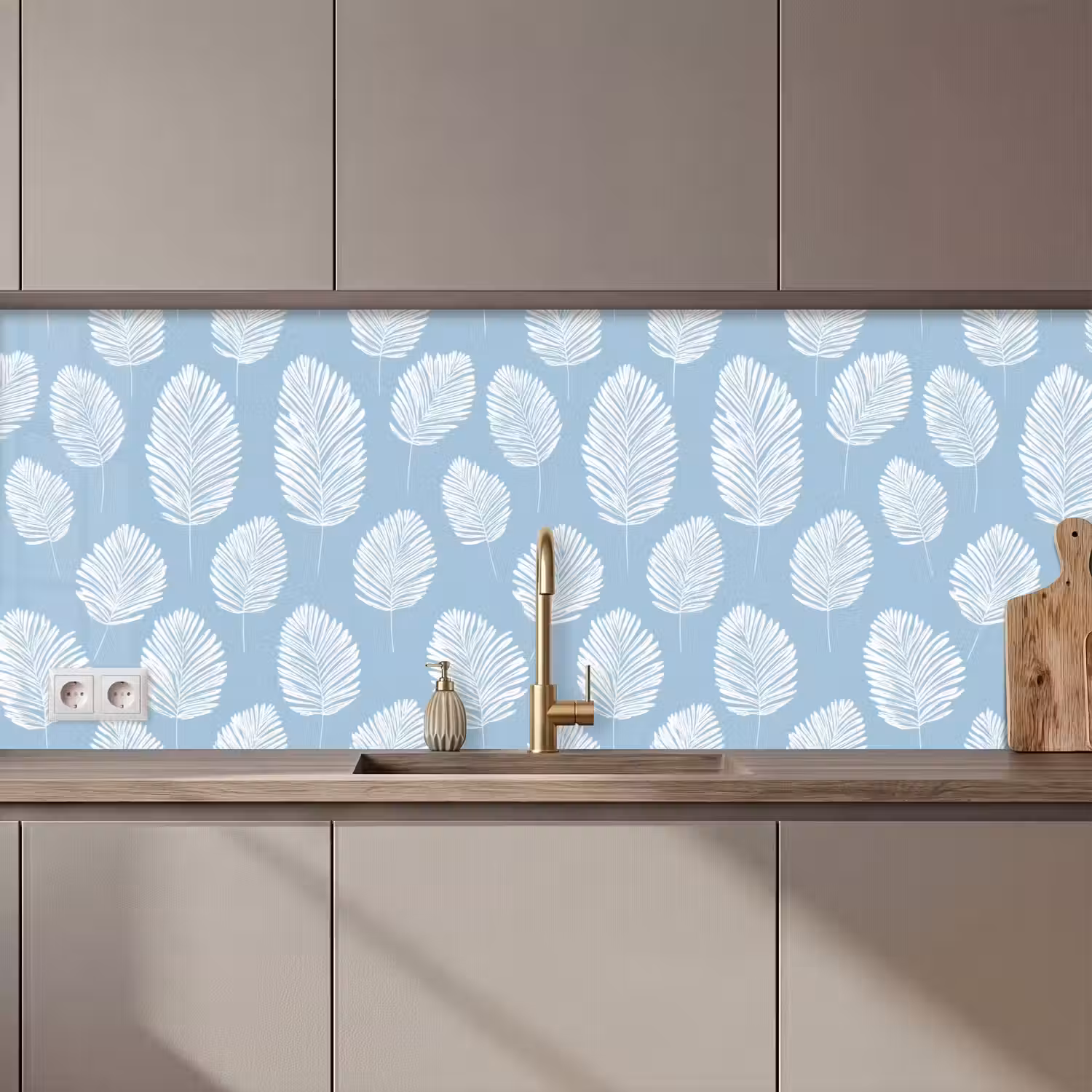 Palmbladeren - Naadloos - Patroon - Pastelblauw keuken achterwand 2 middel 871 zz_3dshopping