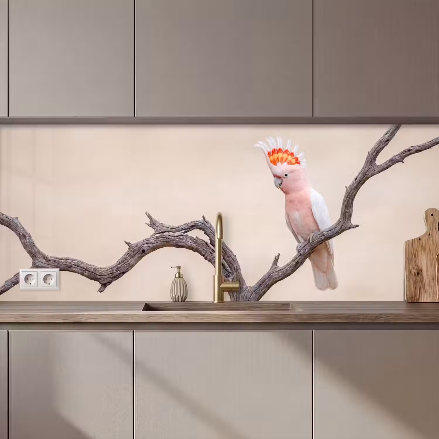 Papagaai - Tak - Roze keuken achterwand 2 middel zz_3dshopping