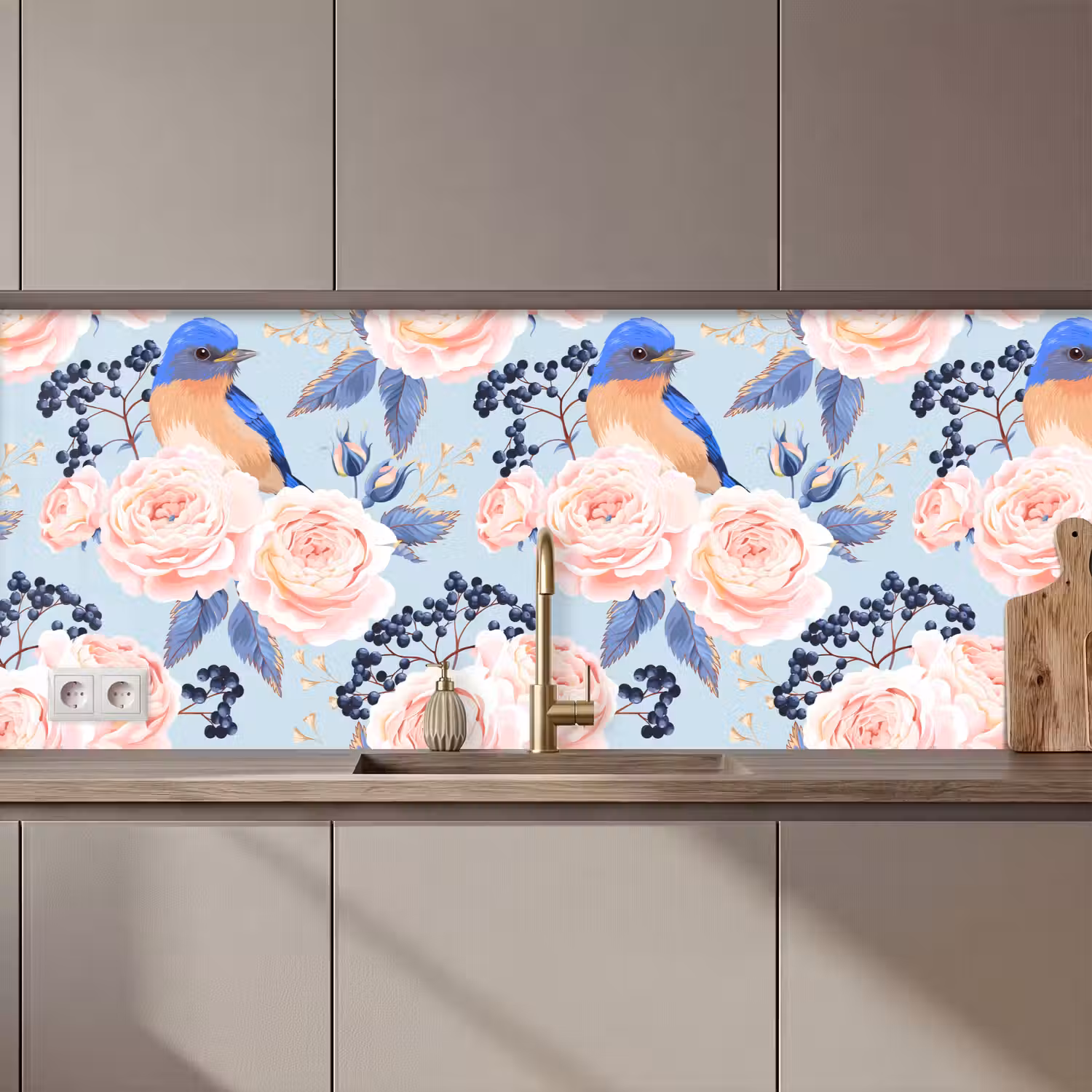 Patronen - Roos - Vogel - Blauw keuken achterwand 2 middel 871 zz_3dshopping