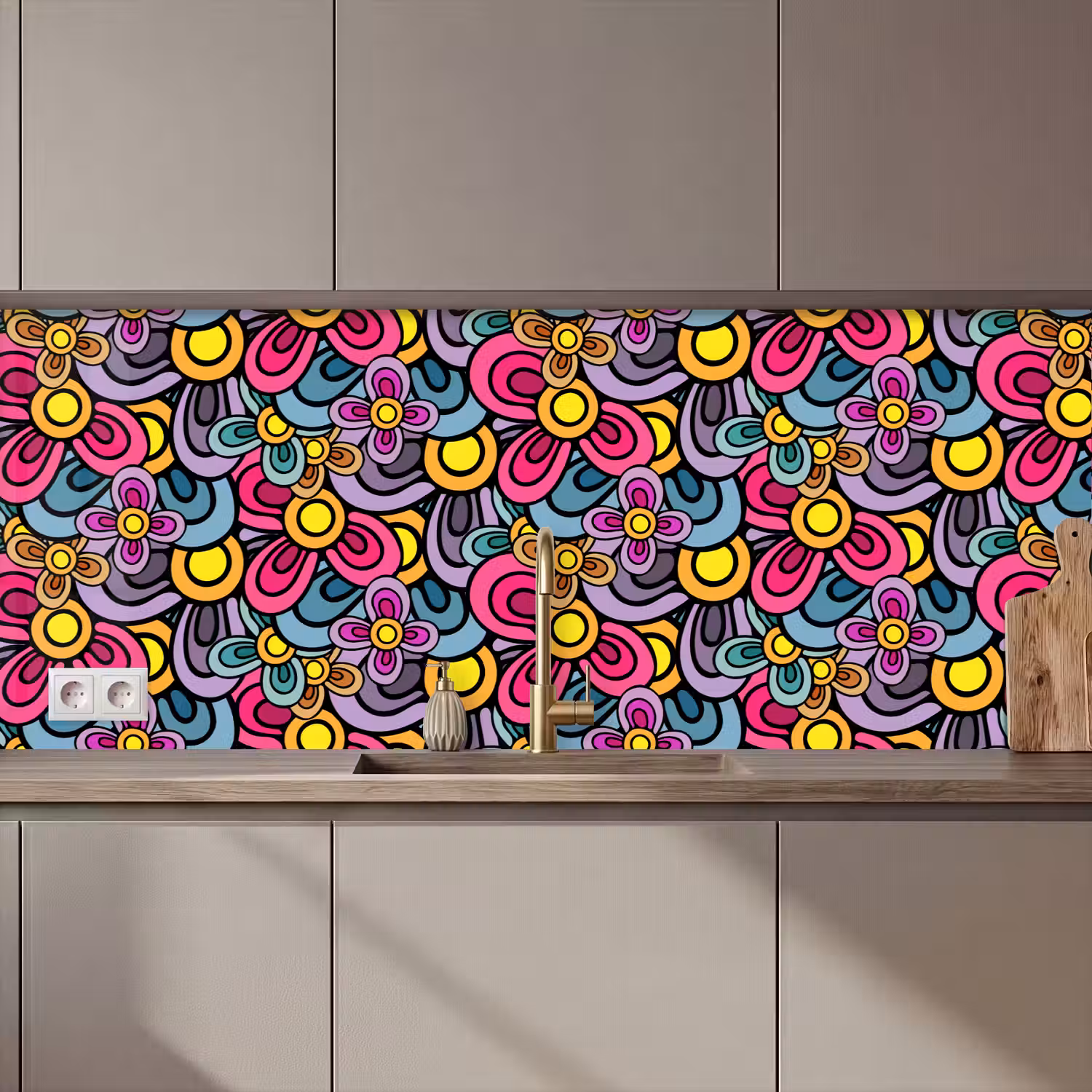 Patroon - Hippie - Bloemen - Paars keuken achterwand 2 middel 871 zz_3dshopping