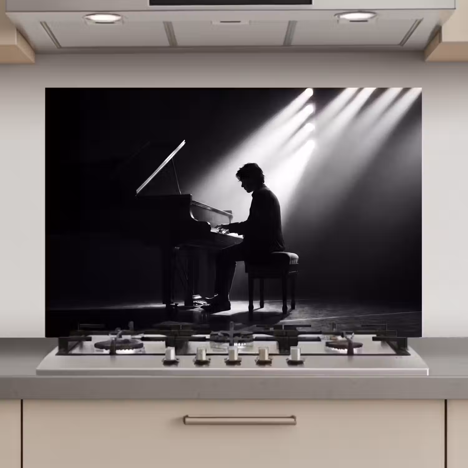 Persoon - Piano - Muziek - Zwart-wit - Podium keuken achterwand spatscherm klein -3d_website