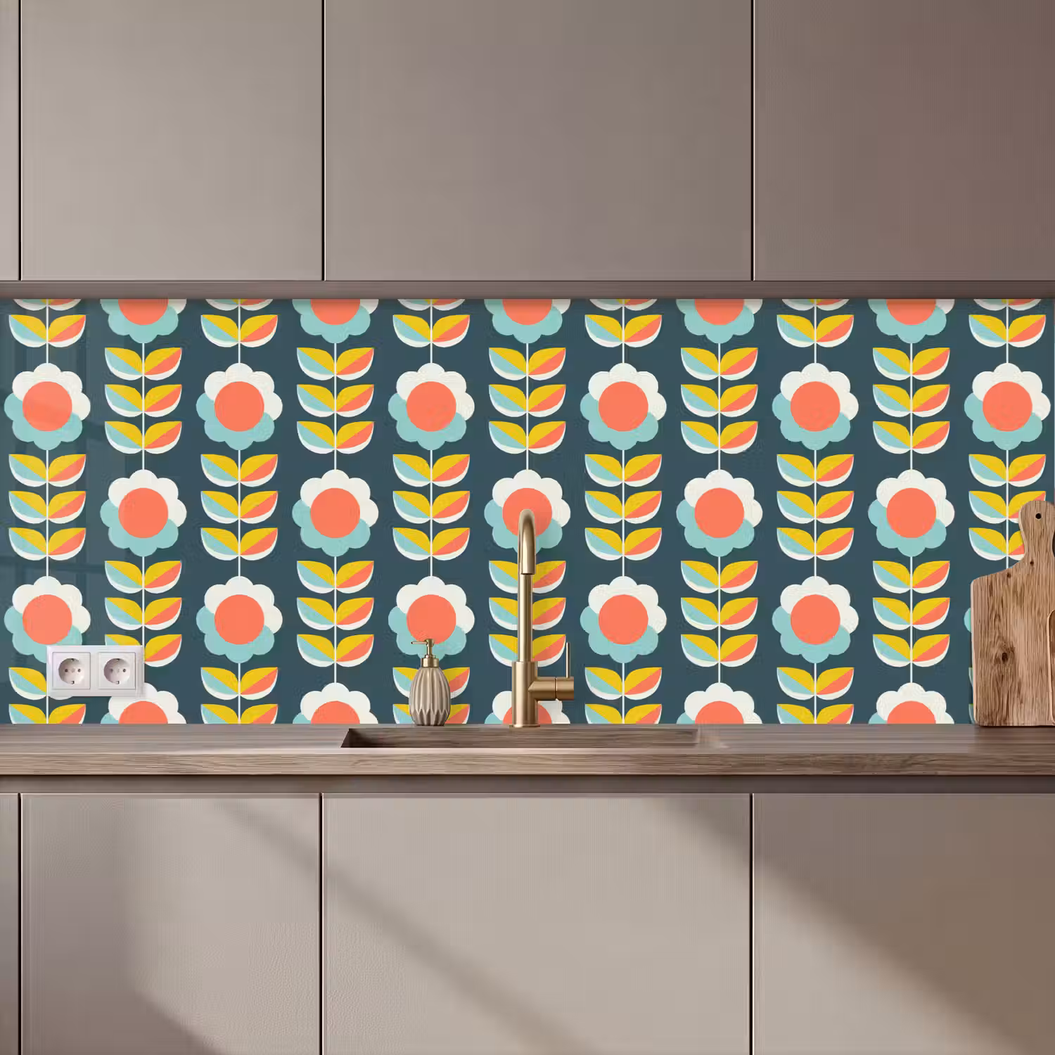 Retro - Bloemen - Scandinavisch keuken achterwand 2 middel 871 zz_3dshopping