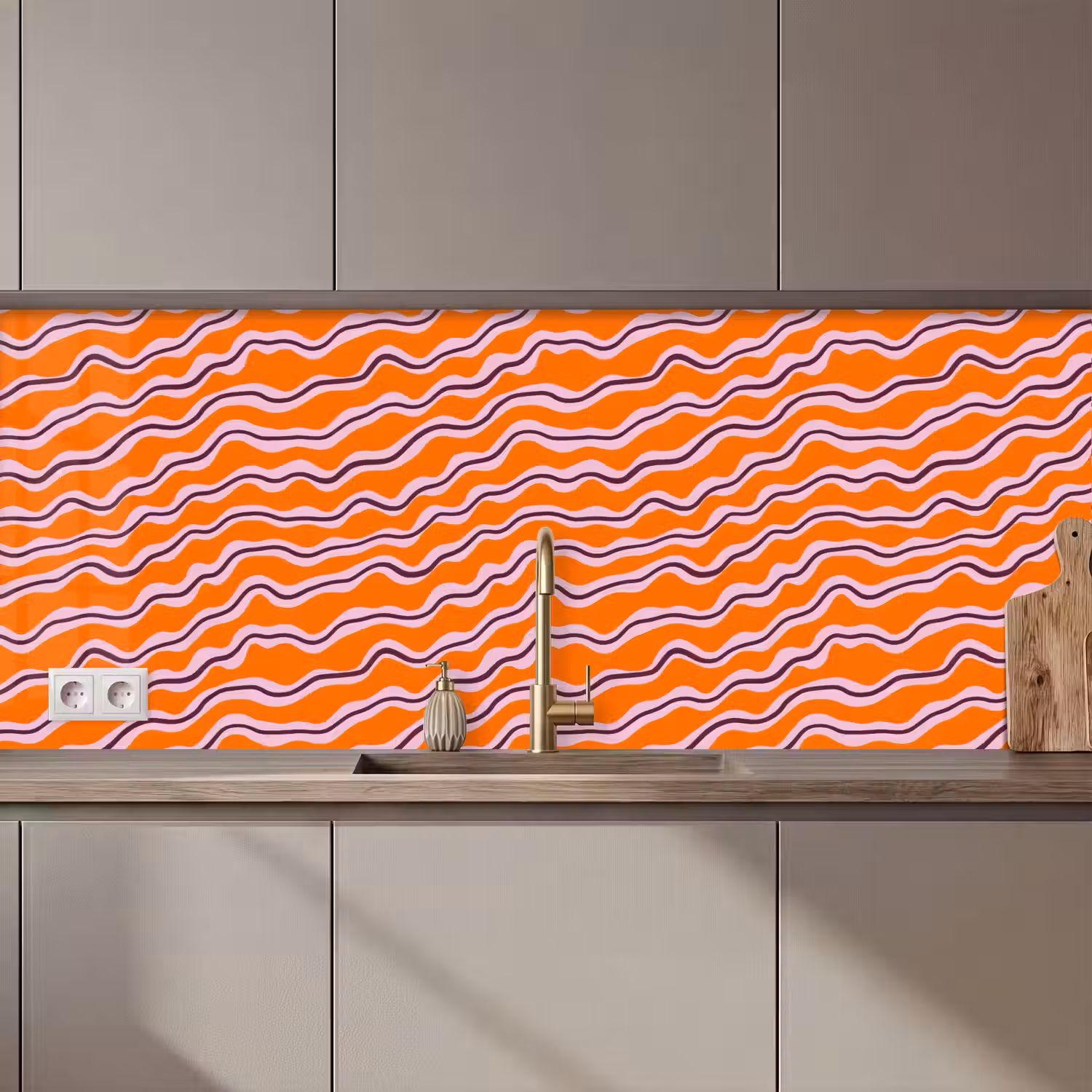 Retro - Golvend - Oranje keuken achterwand 2 middel 871 zz_3dshopping