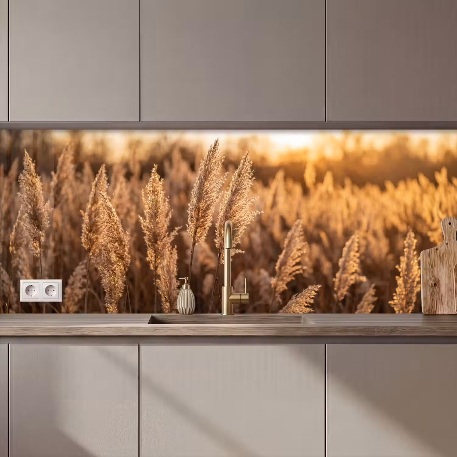 Rietpluimen - Gras - Zonsondergang - Goud - Serene keuken achterwand 2 middel zz_3dshopping