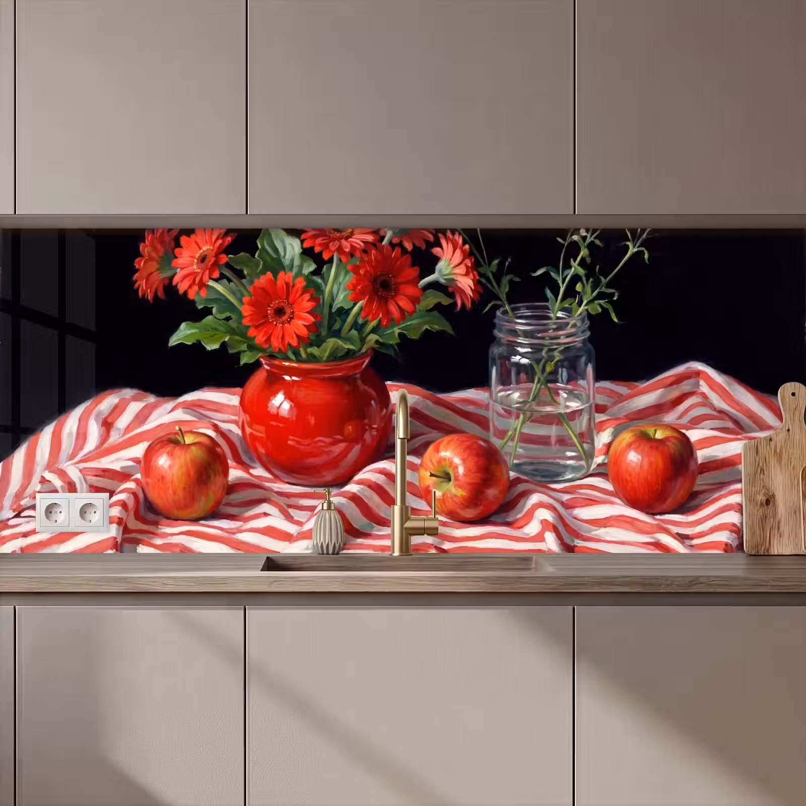 Keuken achterwand - Rode bloemen - Vaas - Rode bloemen - Vaas keuken achterwand 2 middel zz_3dshopping