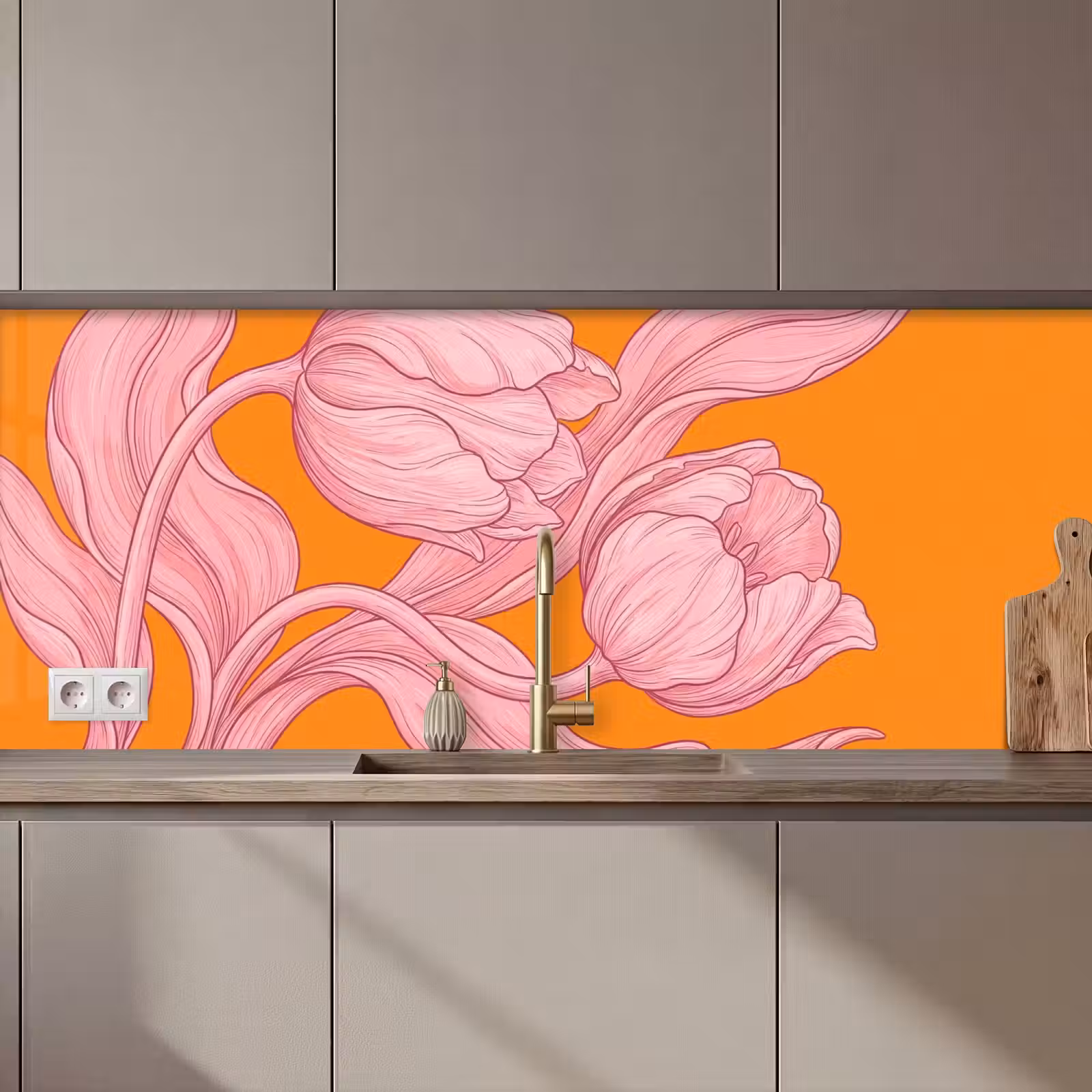 Keuken achterwand - Roze bloemen - Modern - Roze bloemen - Modern keuken achterwand 2 middel zz_3dshopping