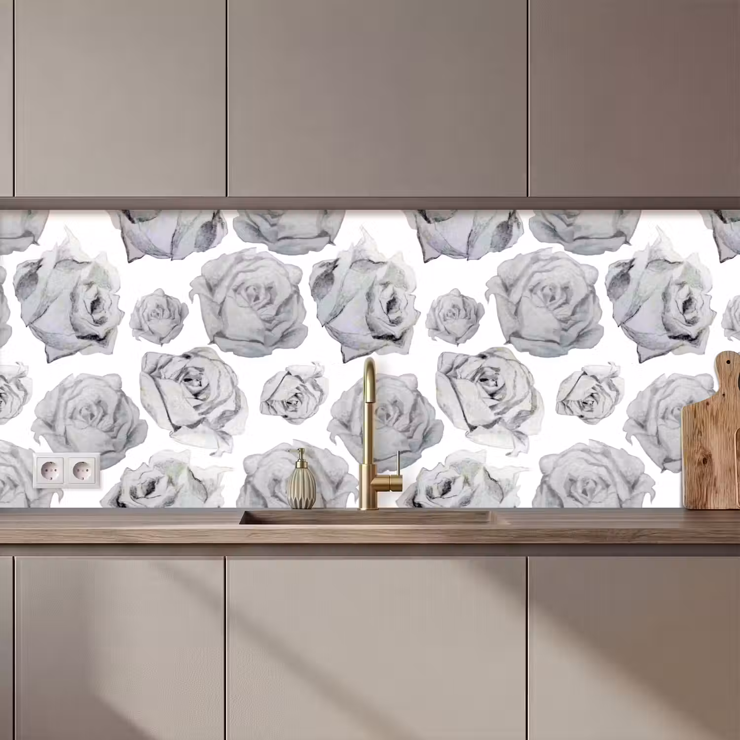 Rozen - Bloem - Zwart Wit - Patroon keuken achterwand 2 middel 871 zz_3dshopping