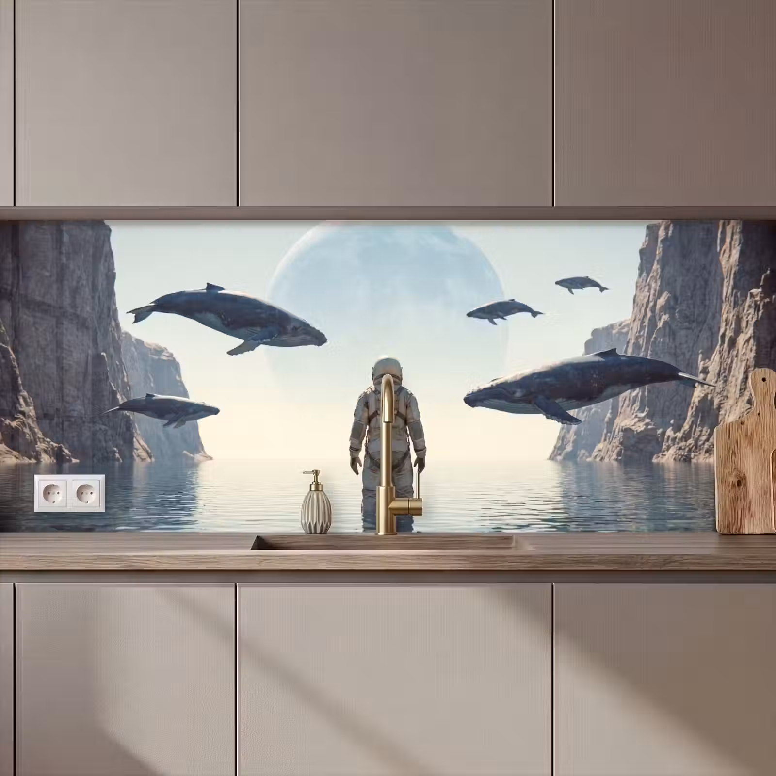 Keuken achterwand - Ruimtevaarder - Walvis - Fantasie - Ruimtevaarder - Walvis - Fantasie keuken achterwand 2 middel zz_3dshopping