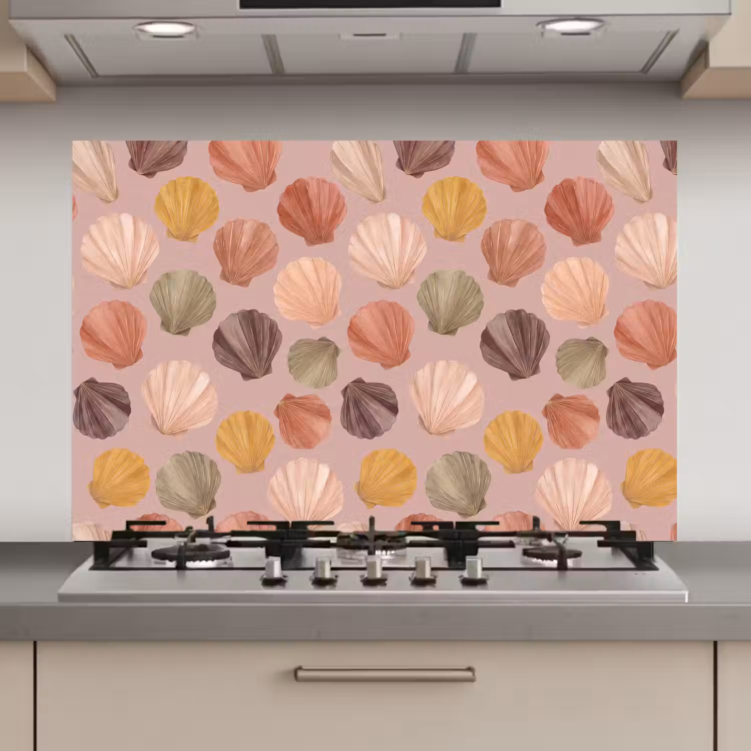Schelp - Patroon - Zee - Aquarel - Aardetinten keuken achterwand spatscherm klein -3d_website