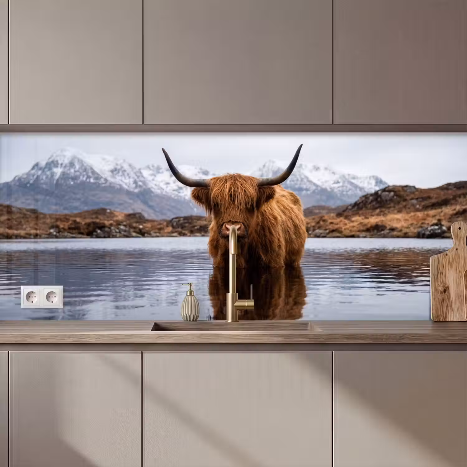 Schotse hooglander - Bruin - Water keuken achterwand 2 middel zz_3dshopping