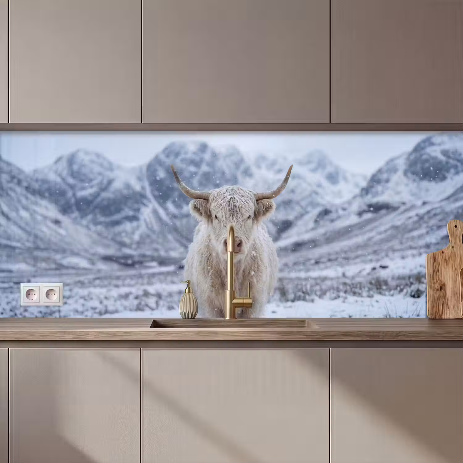 Schotse Hooglander - Sneeuw - Bergen - Winter keuken achterwand 2 middel zz_3dshopping
