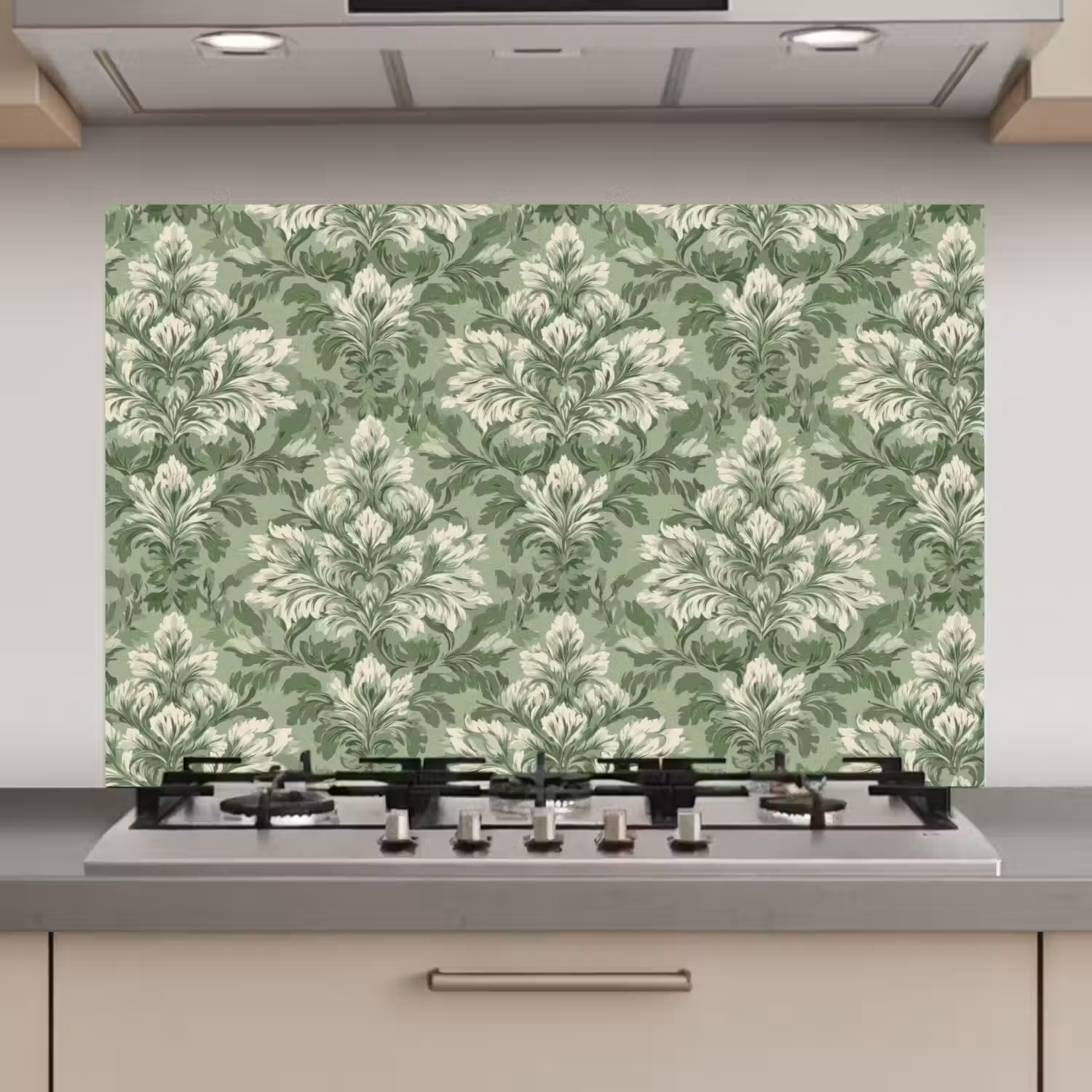 Sierlijk - Lichtgroen - Planten - Patroon - Getailleerd keuken achterwand spatscherm klein 900 -3d_website