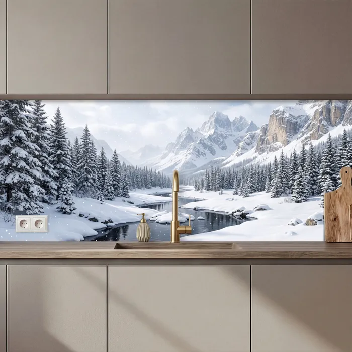 Sneeuwlandschap - Bergen - Rivier - Winter keuken achterwand 2 middel zz_3dshopping