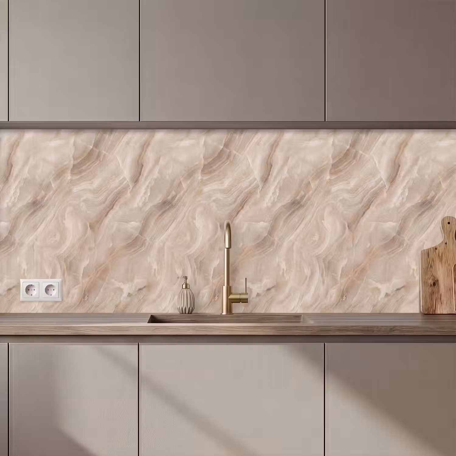 Steen - Golvend - Abstract - Beige keuken achterwand 2 middel zz_3dshopping