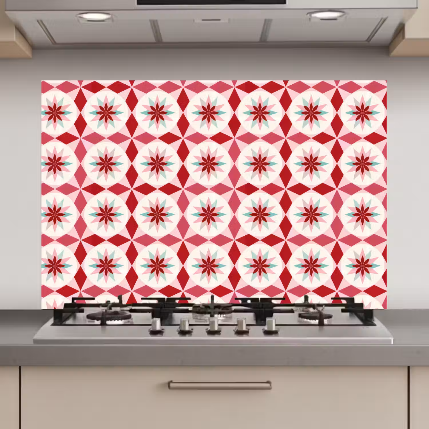 Tegelpatroon - Sterren - Retro - Roze - Mintgroen keuken achterwand spatscherm klein 900 -3d_website