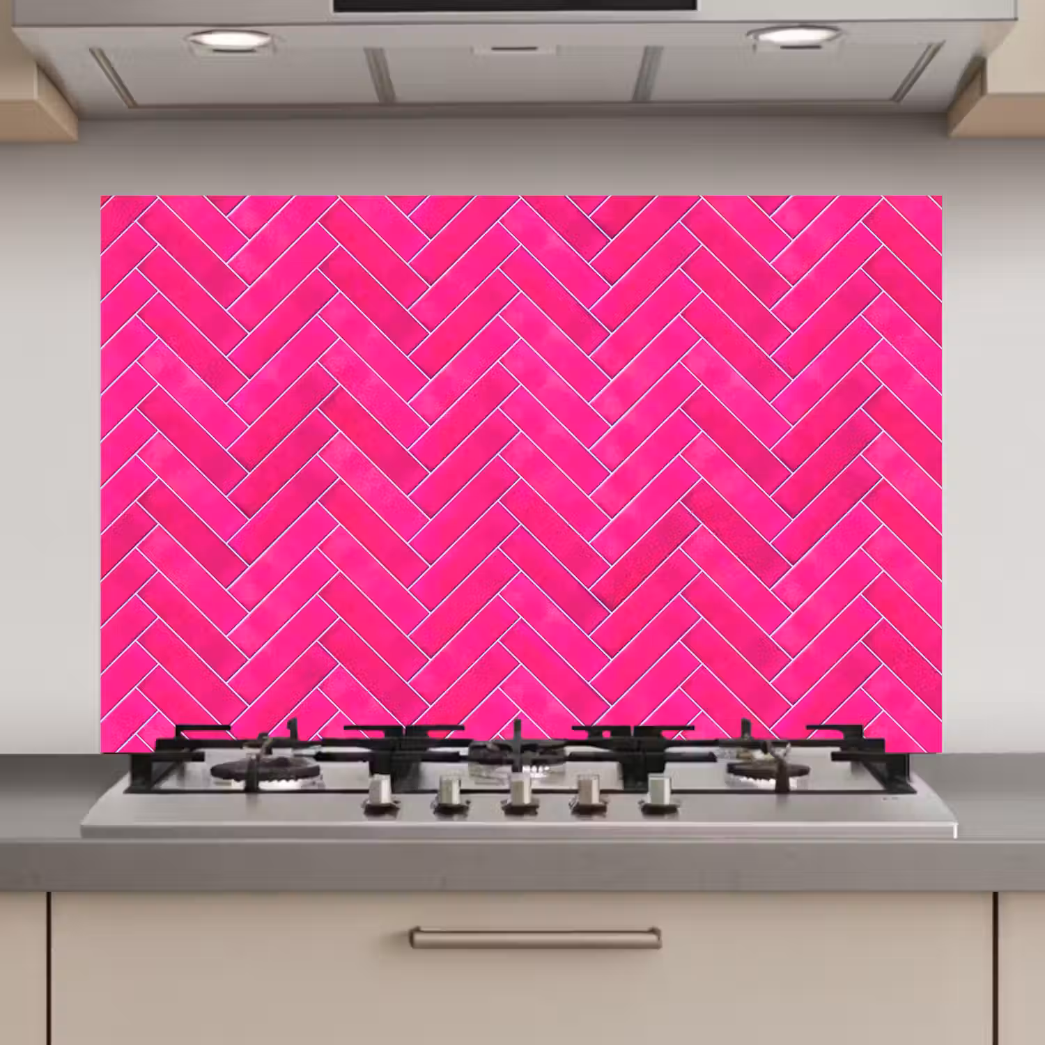 Visgraat - Wandtegel - Fuchsia - Roze keuken achterwand spatscherm klein 900 -3d_website