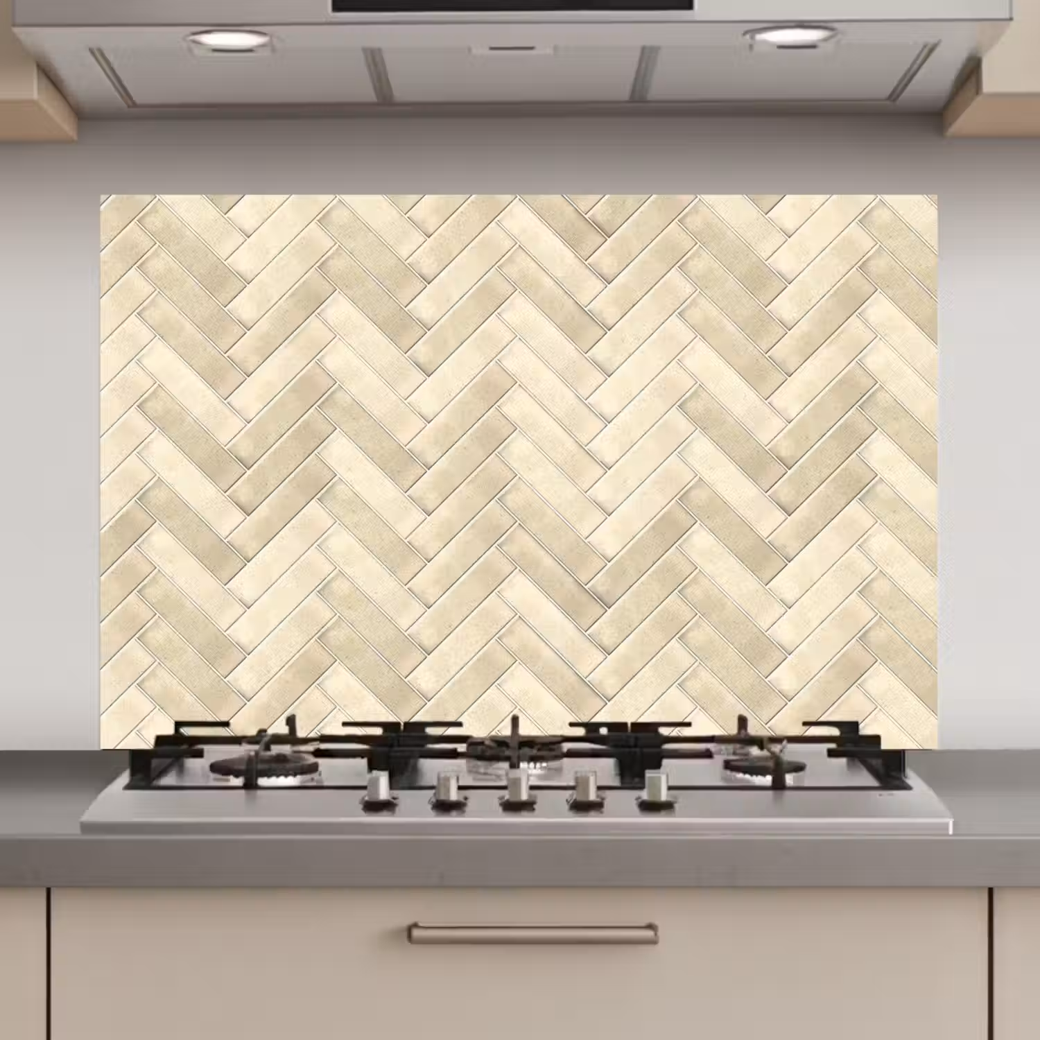Visgraat - Wandtegel - Licht Beige keuken achterwand spatscherm klein 900 -3d_website