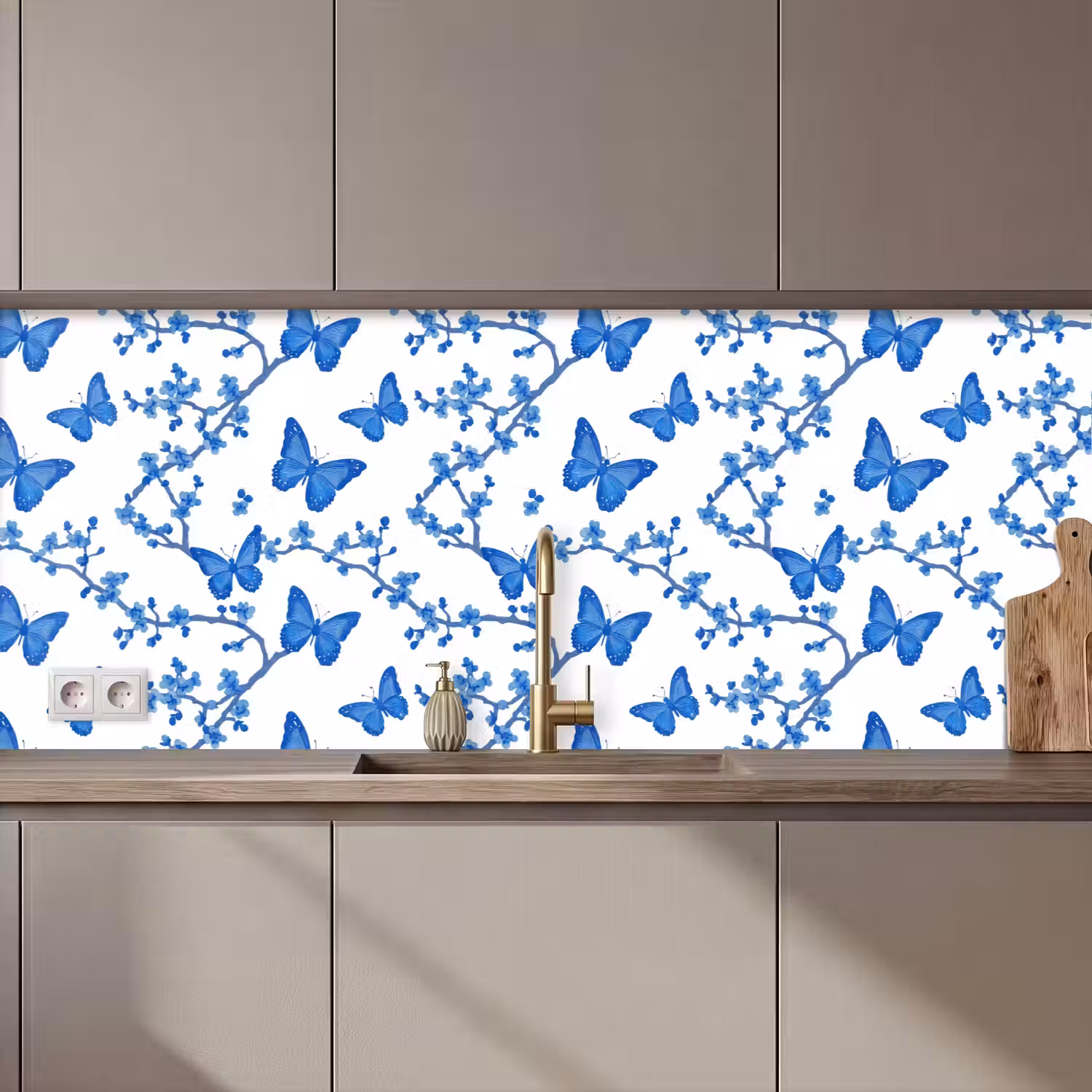 Vlinder - Bloemen - Blauw keuken achterwand 2 middel 871 zz_3dshopping