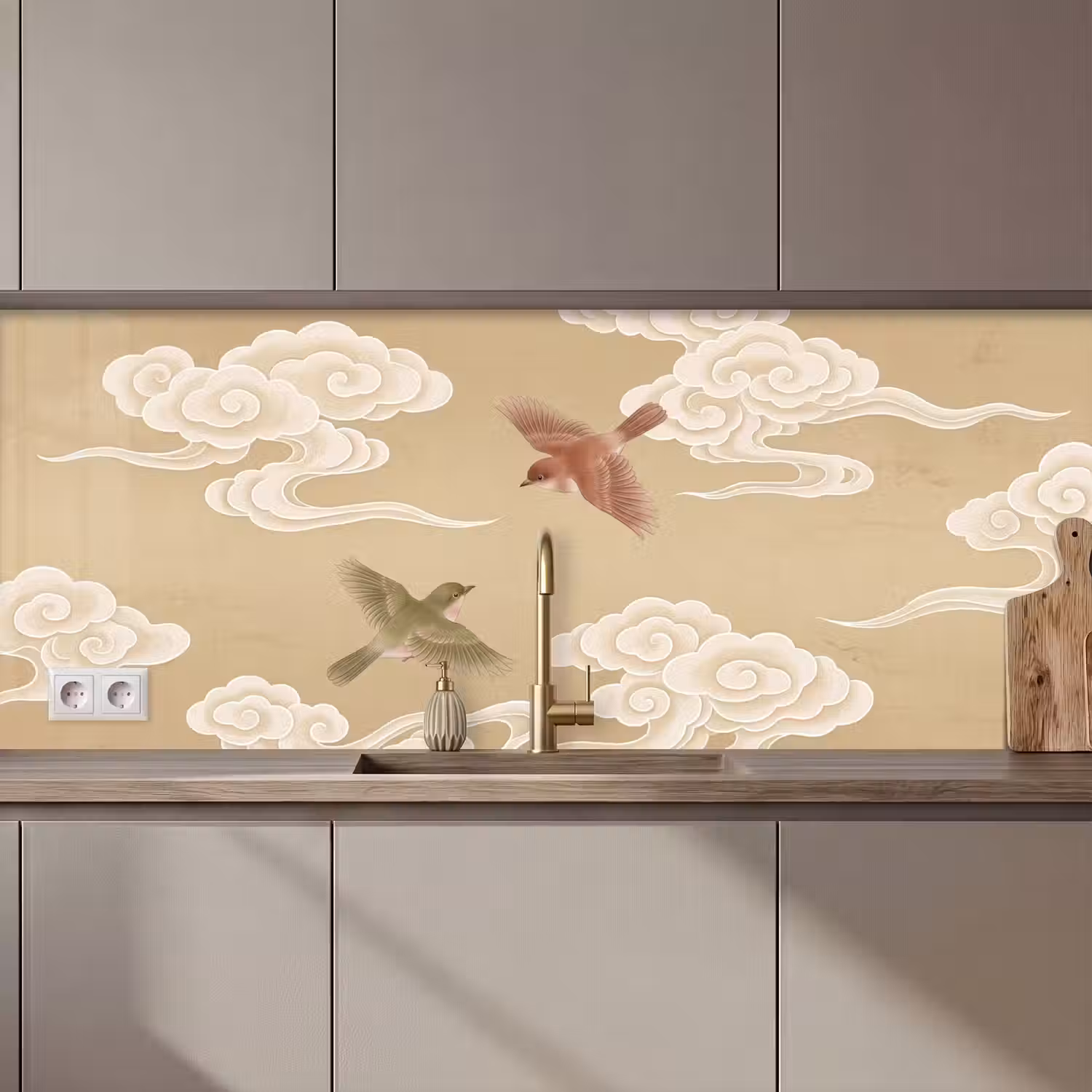 Vogels - Vliegen - Beige keuken achterwand 2 middel zz_3dshopping