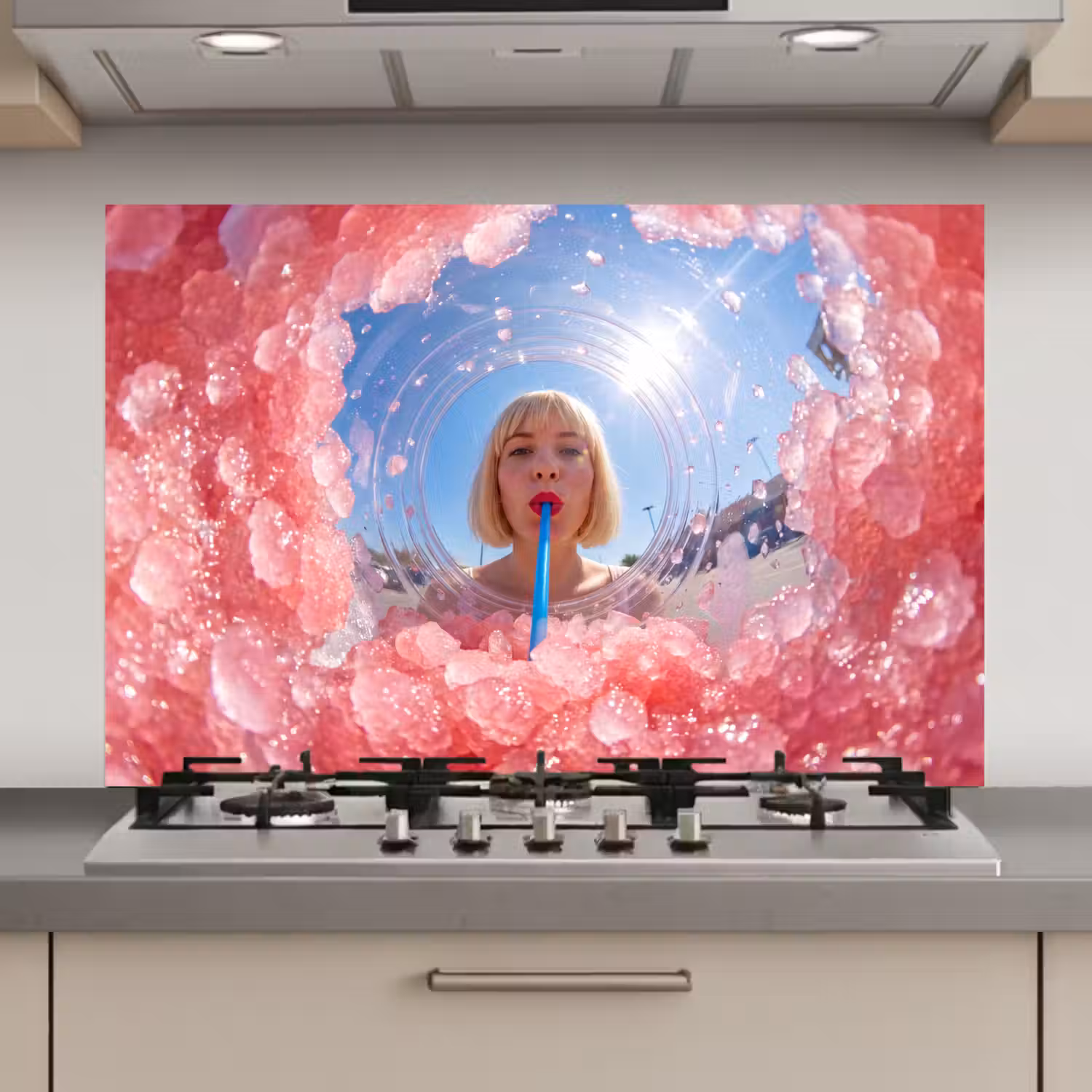 Vrouw - Drank - Zomer - Roze - Blauw keuken achterwand spatscherm klein -3d_website