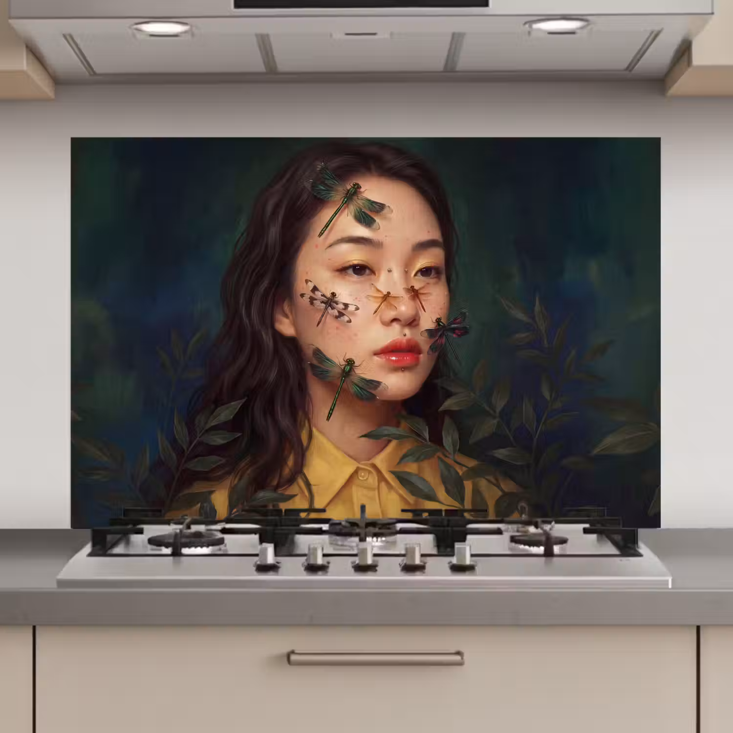 Vrouw - Insecten - Natuur - Portret - Groen keuken achterwand spatscherm klein -3d_website