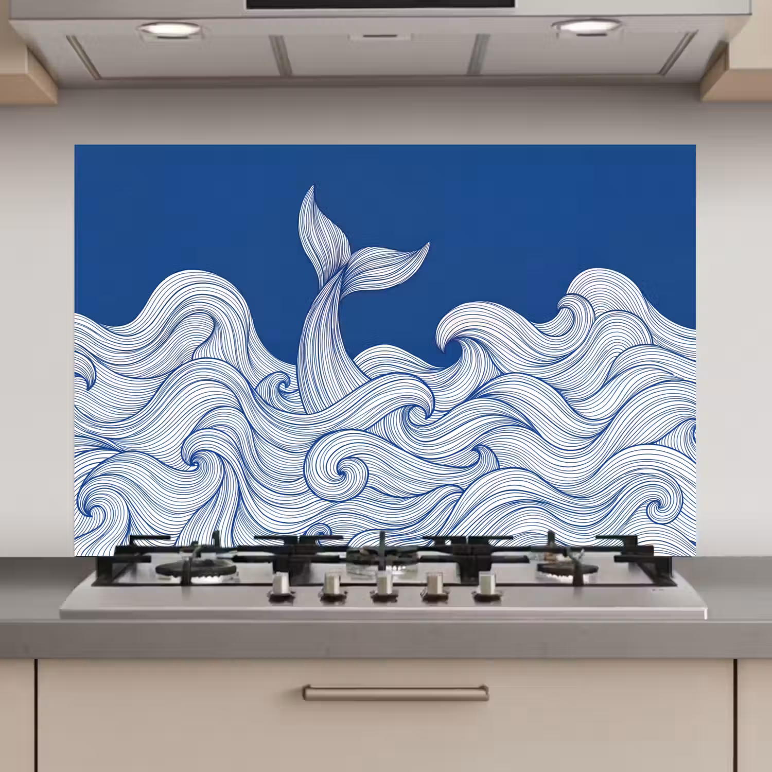 Walvis - Staart - Golven - Lijntekening - Blauw keuken achterwand spatscherm klein -3d_website