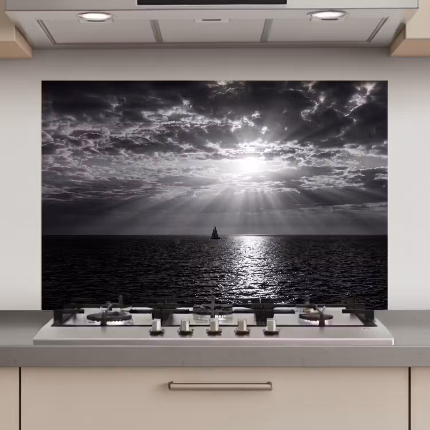 Water - Boot - Lucht - Natuur - Zwart-wit keuken achterwand spatscherm klein -3d_website
